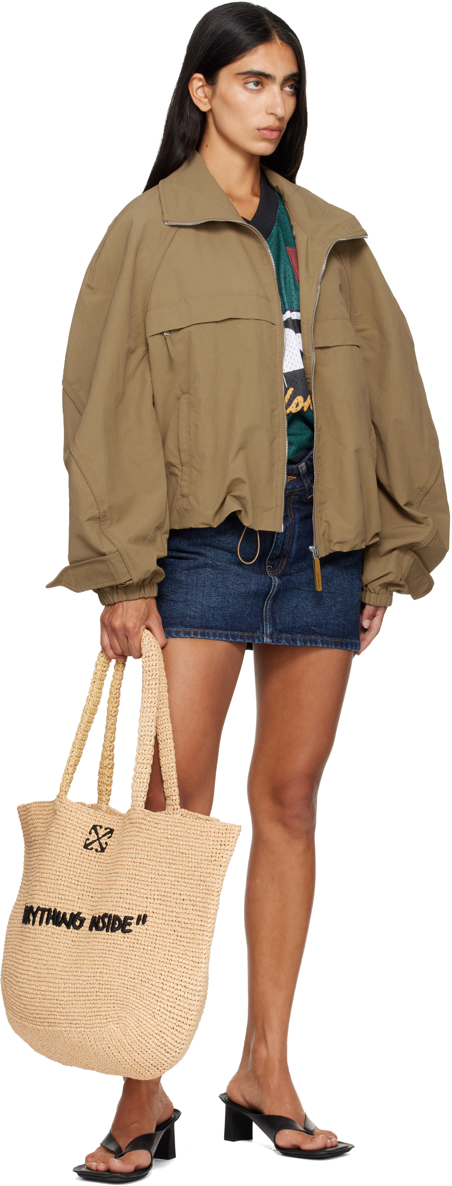 Off-White - Cabas beige à texte - Jitney