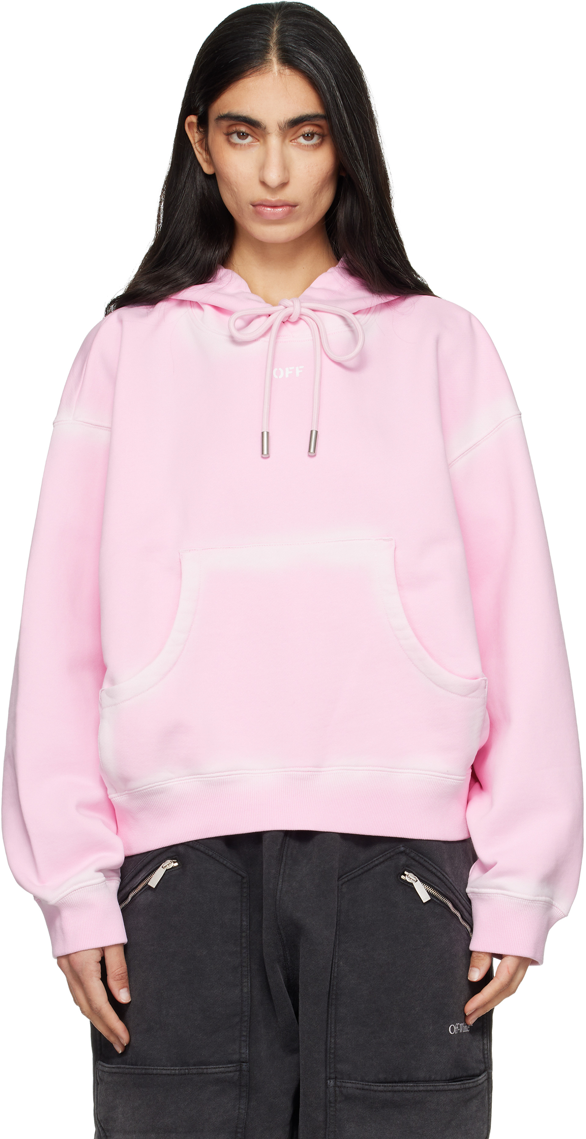 Off-White - Pull à capuche rose à logo et à effet aérosol