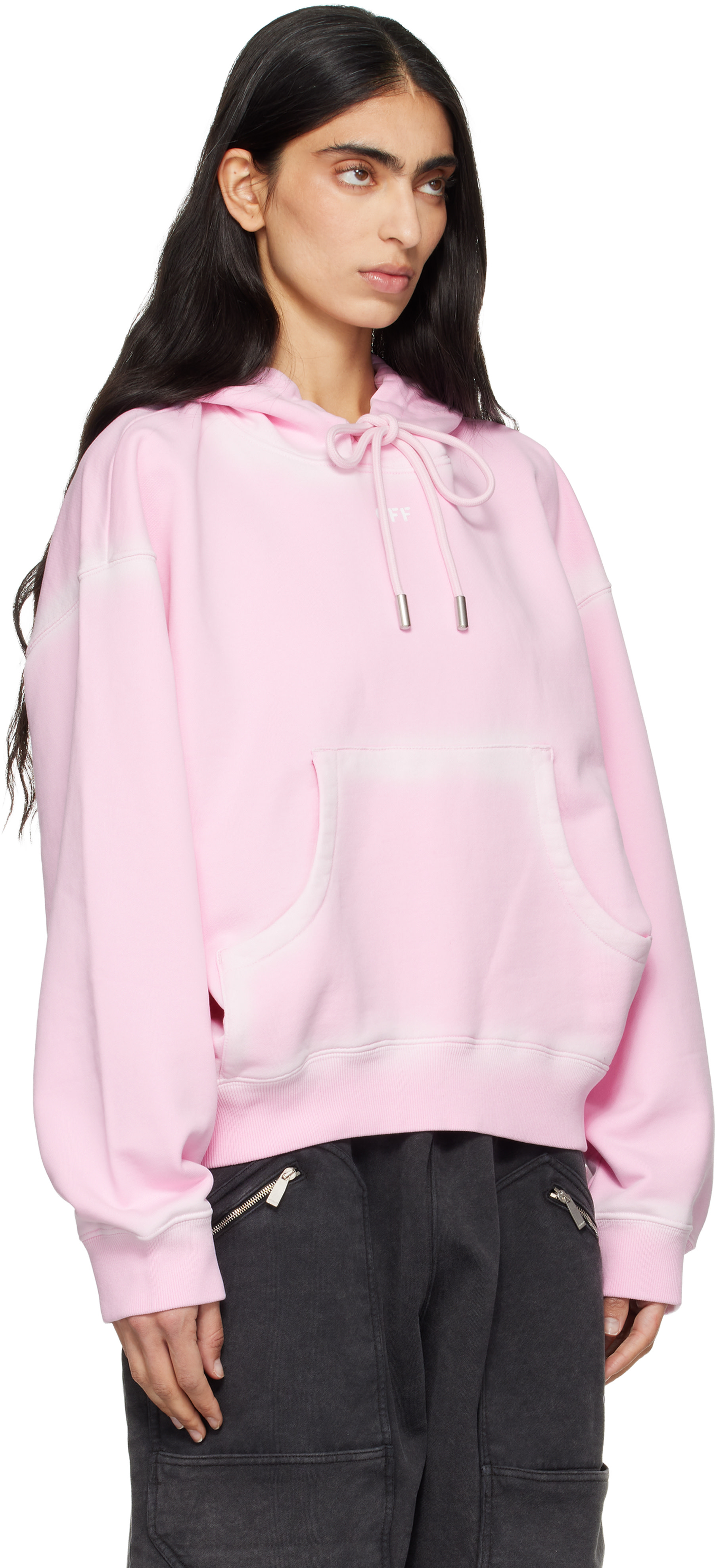 Off-White - Pull à capuche rose à logo et à effet aérosol