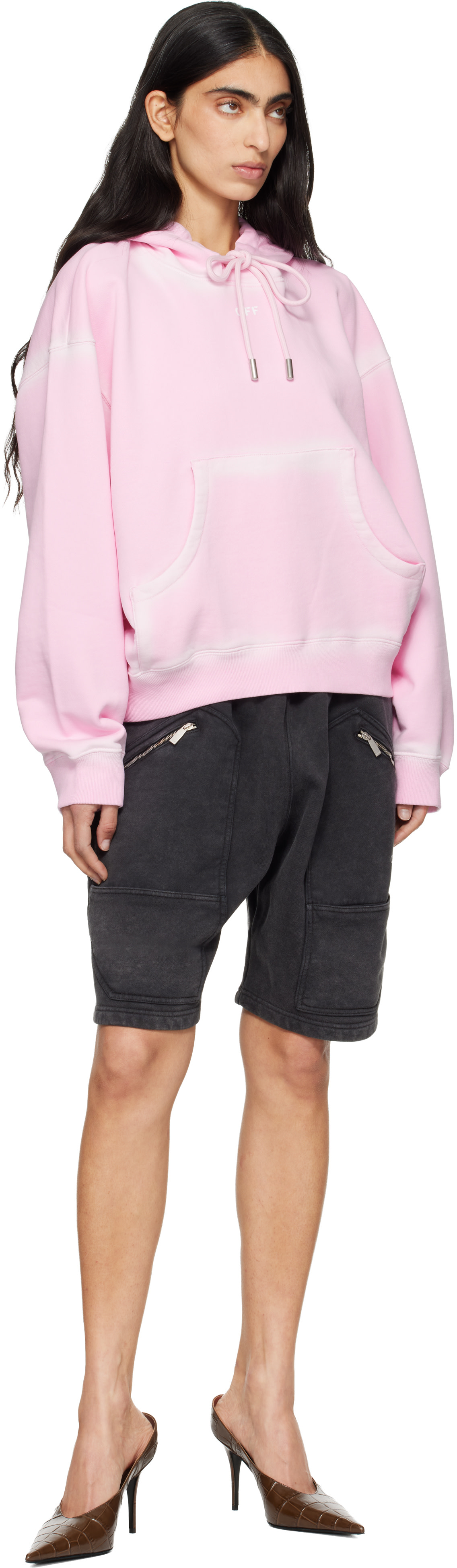 Off-White - Pull à capuche rose à logo et à effet aérosol