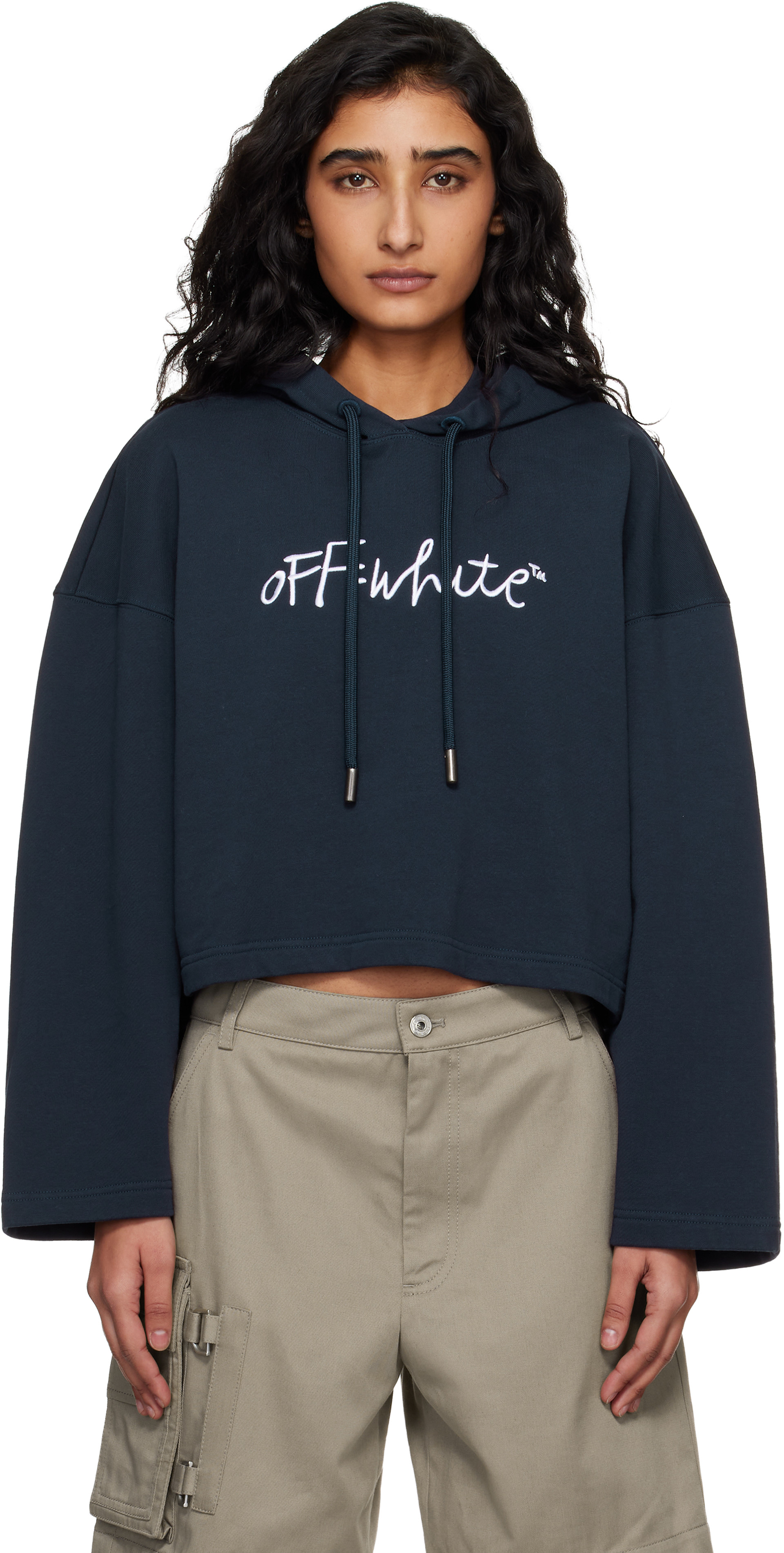 Off-White - Pull à capuche Indust bleu marine à logo manuscrit brodé
