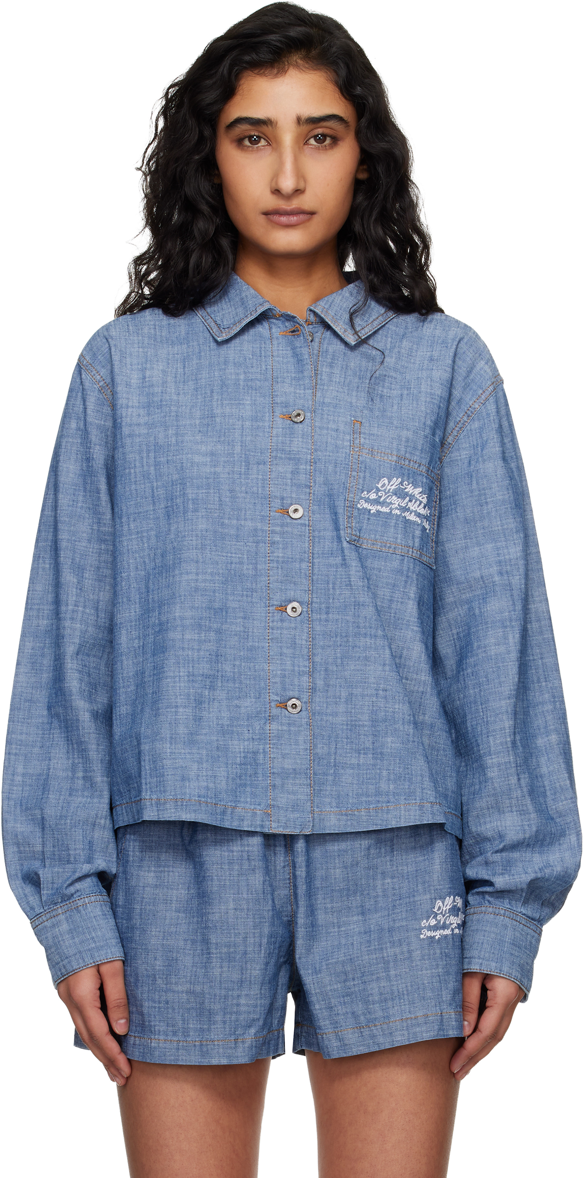 Off-White - Chemise de pyjama bleue en chambray