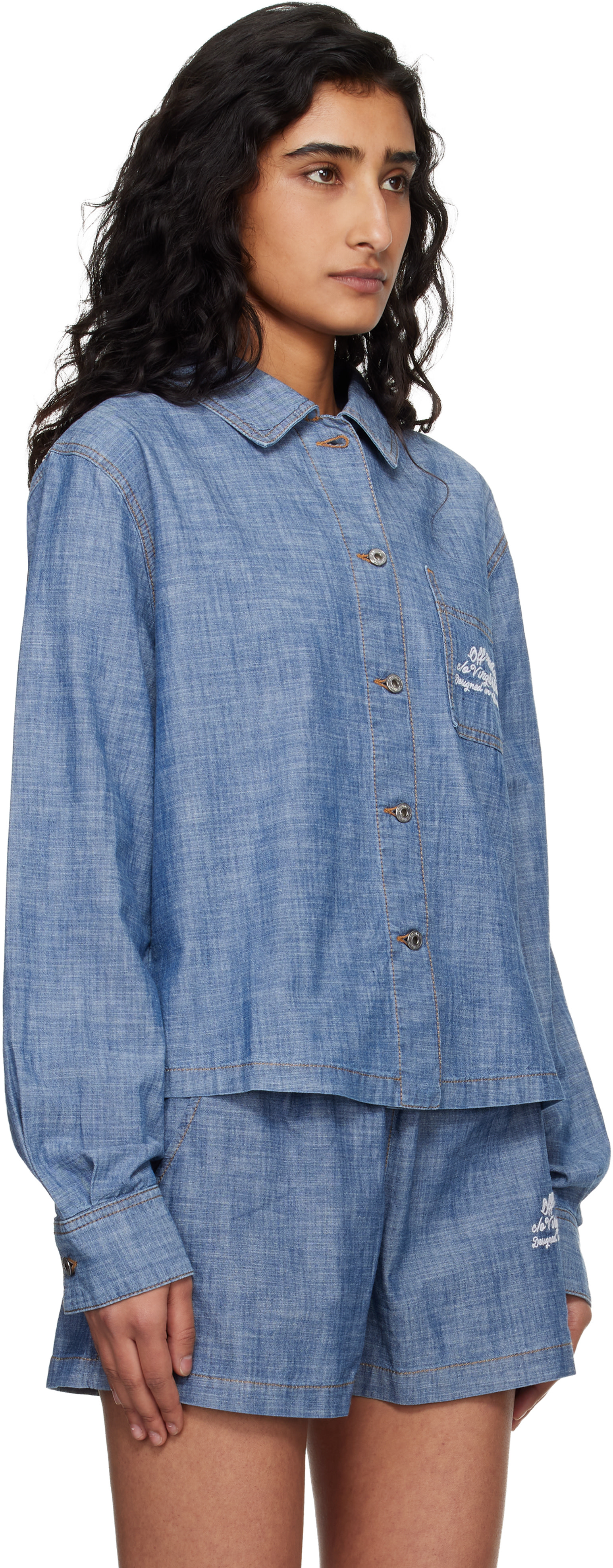 Off-White - Chemise de pyjama bleue en chambray