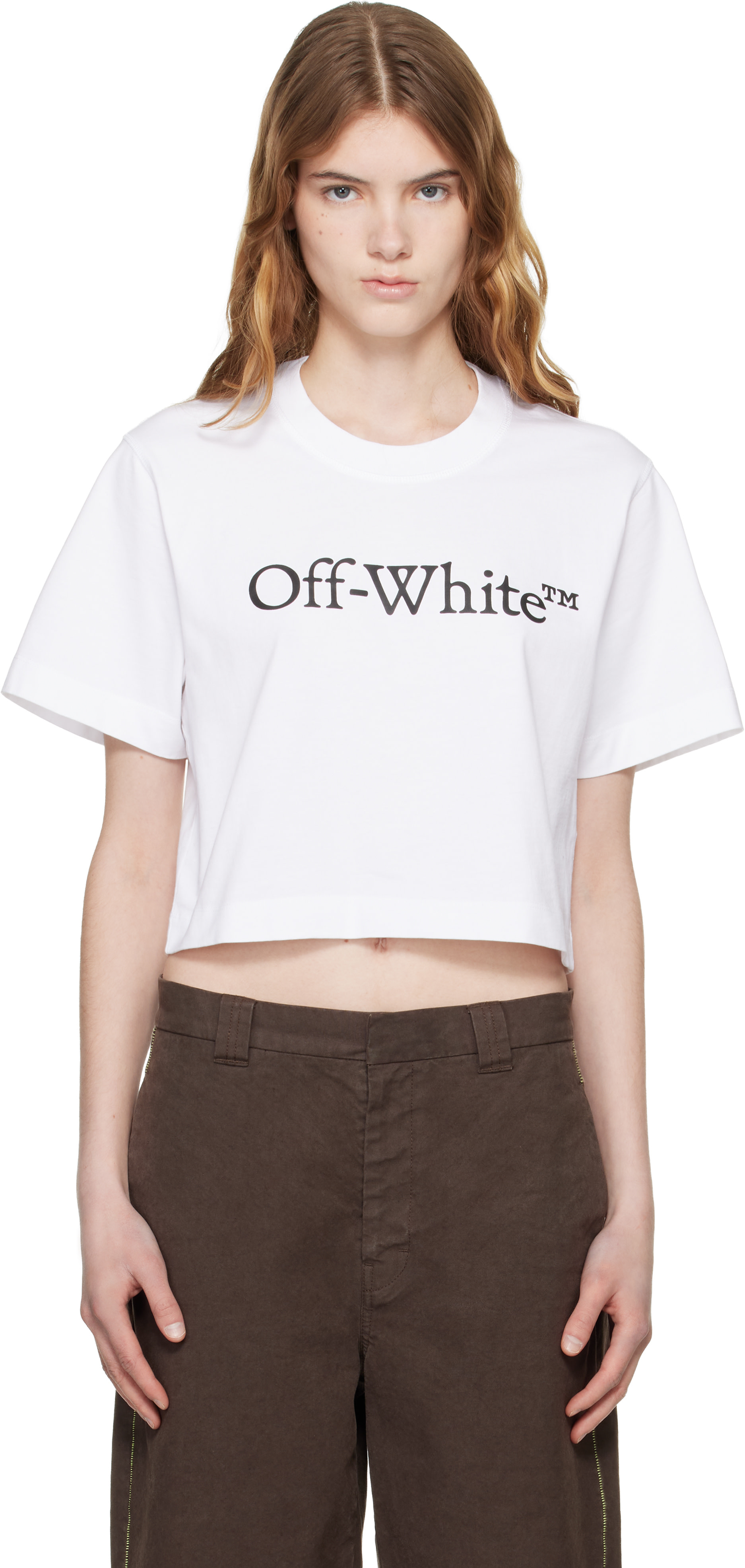 Off-White: White Big Logo Bookish Crop T-shirt | SSENSE