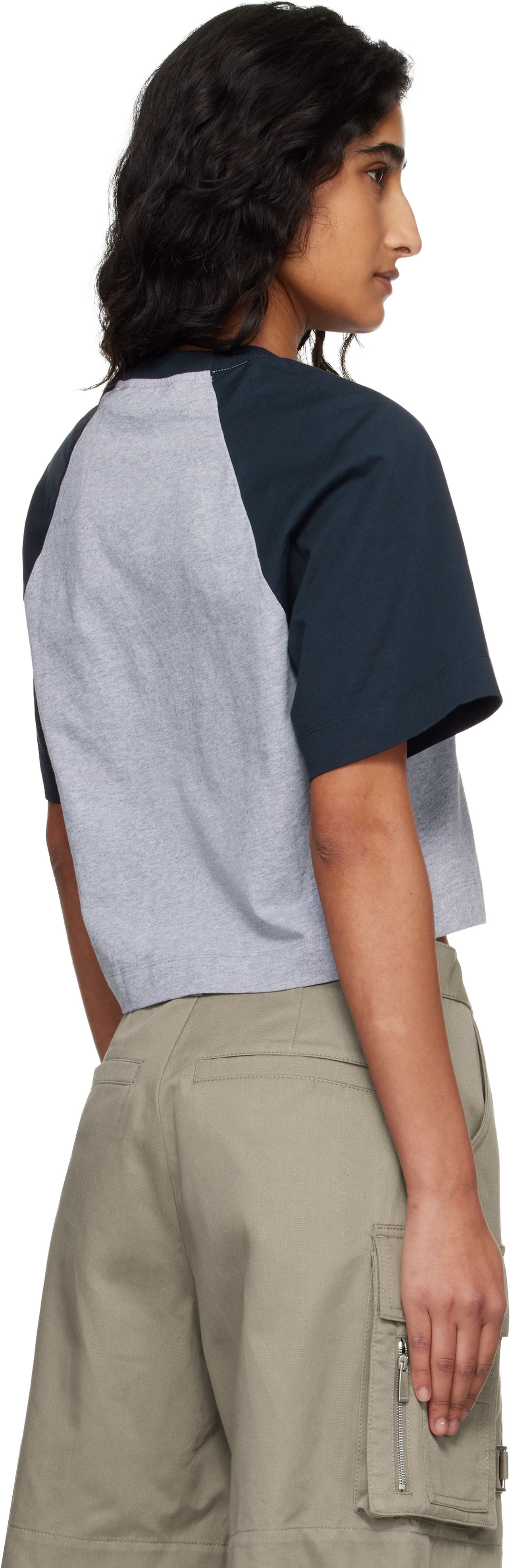 Off-White - Gray & Navy 'OW' Embroidered Script T-shirt