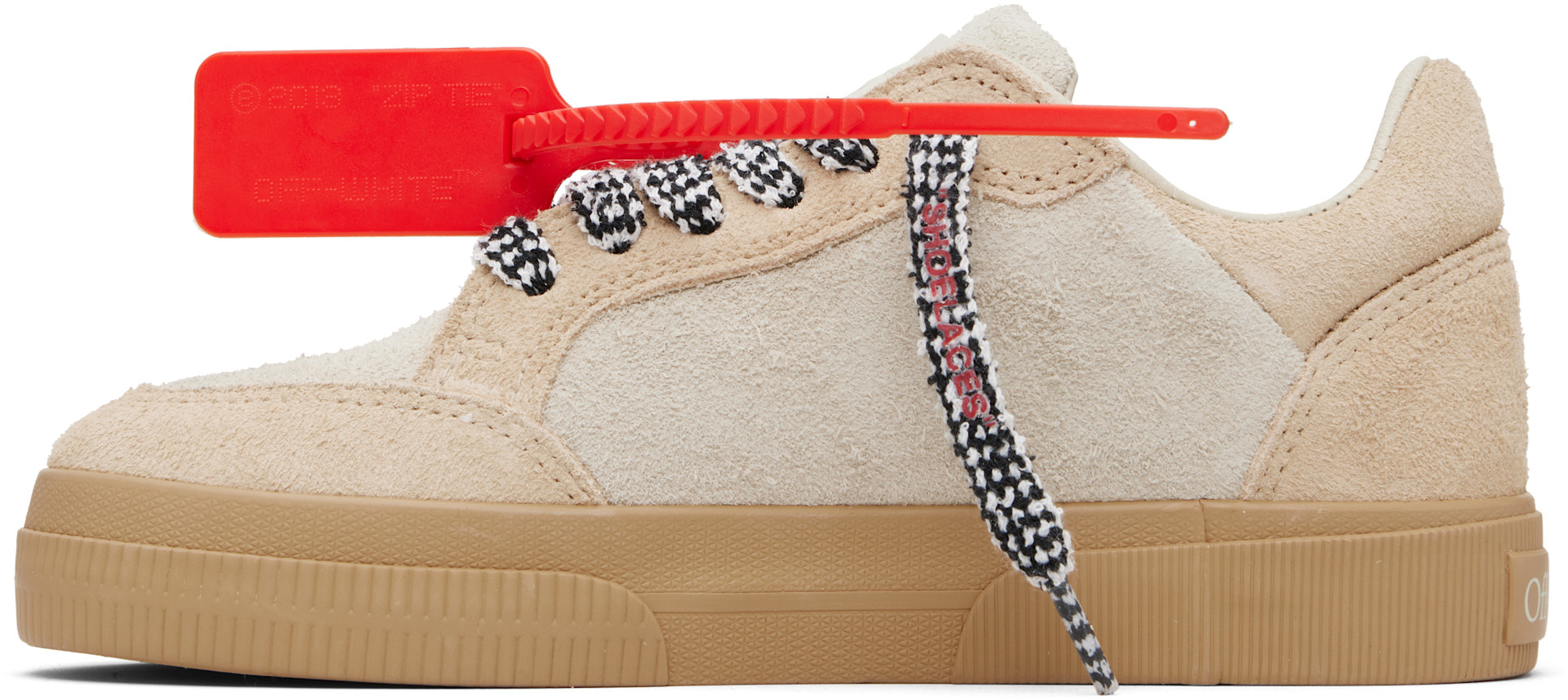 Off-White - Baskets basses vulcanisées beiges en suède