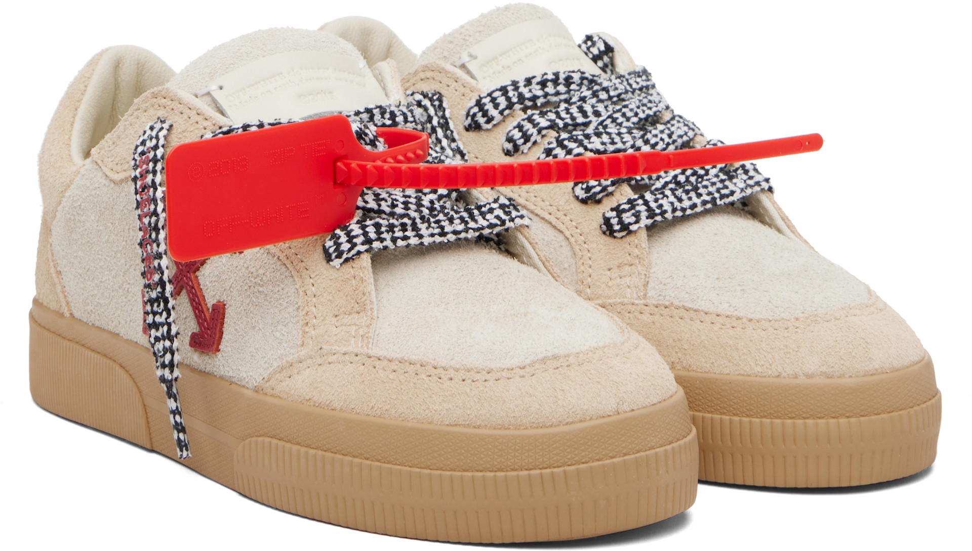 Off-White - Baskets basses vulcanisées beiges en suède