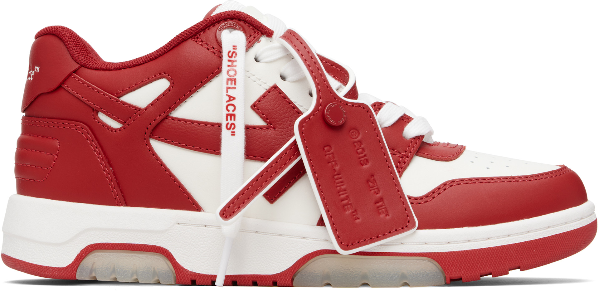 Off-White: Red & White 'Out Of Office' Calf Leather Sneakers | SSENSE