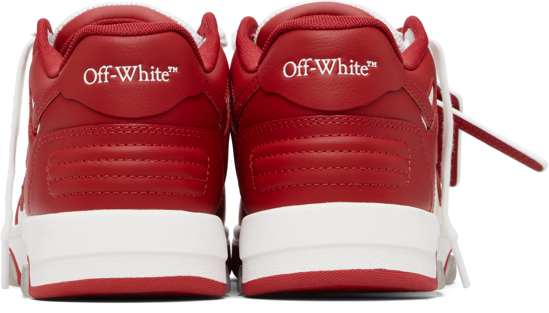 Off-White: Red & White 'Out Of Office' Calf Leather Sneakers | SSENSE