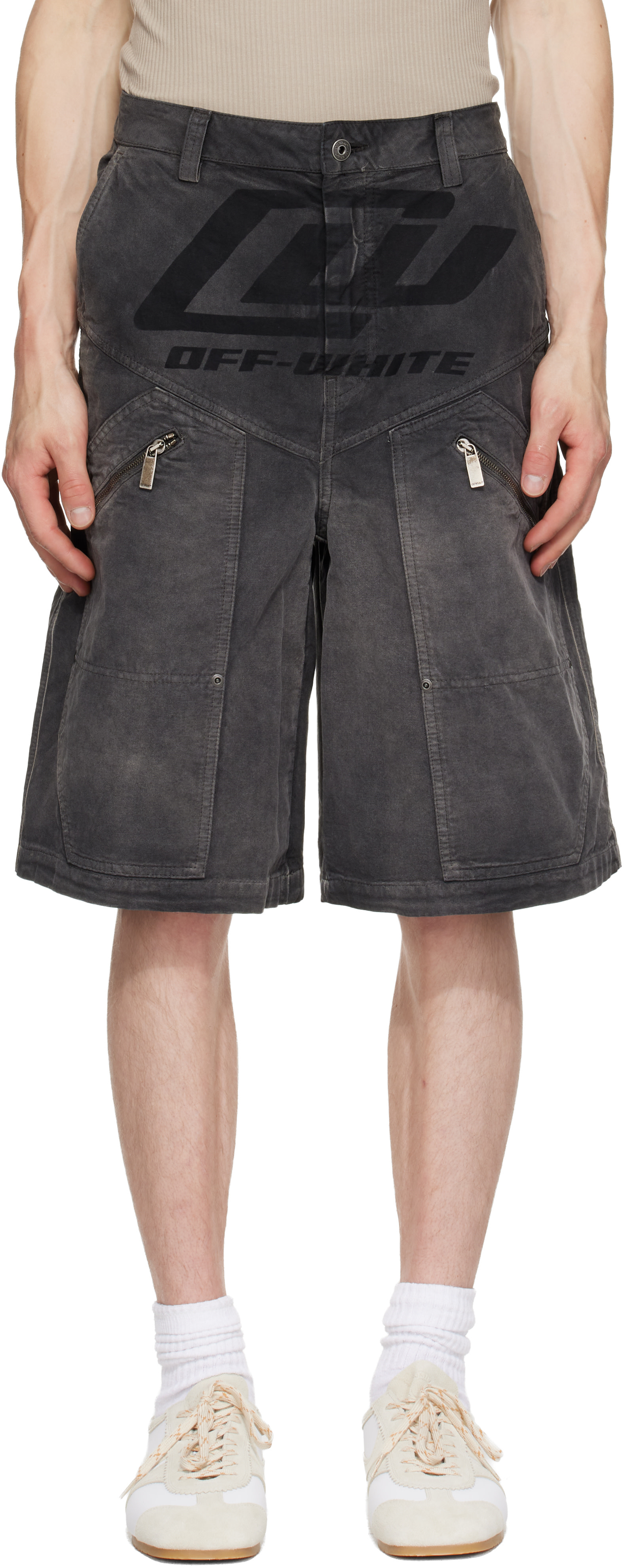 Off-White - Short menuisier noir à logo imprimé