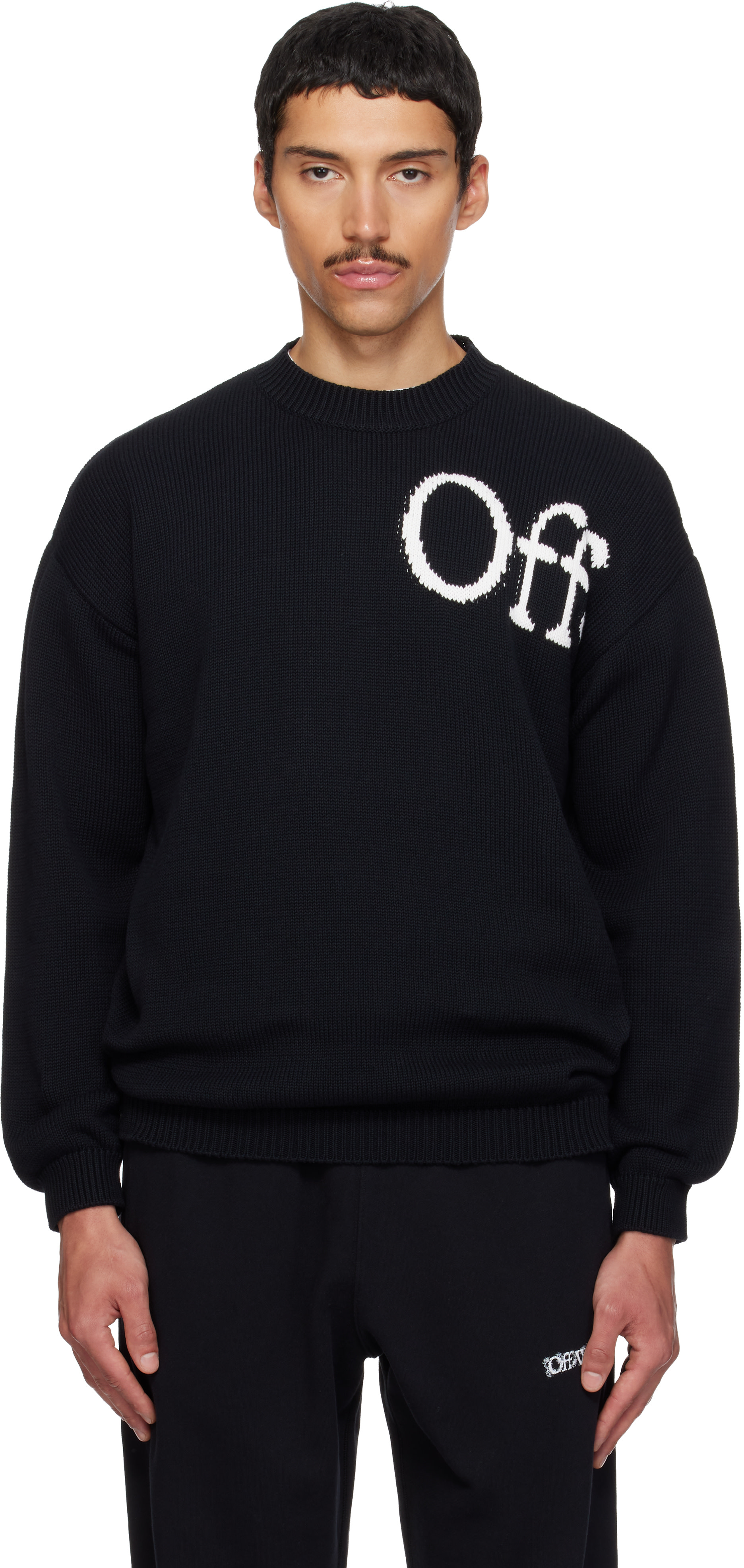 BRIEFING 新品　WS WARM LOGO LINE CREWNECK S Off-White: Black 'OW' Shared Logo Knit Crewneck Sweater | SSENSE