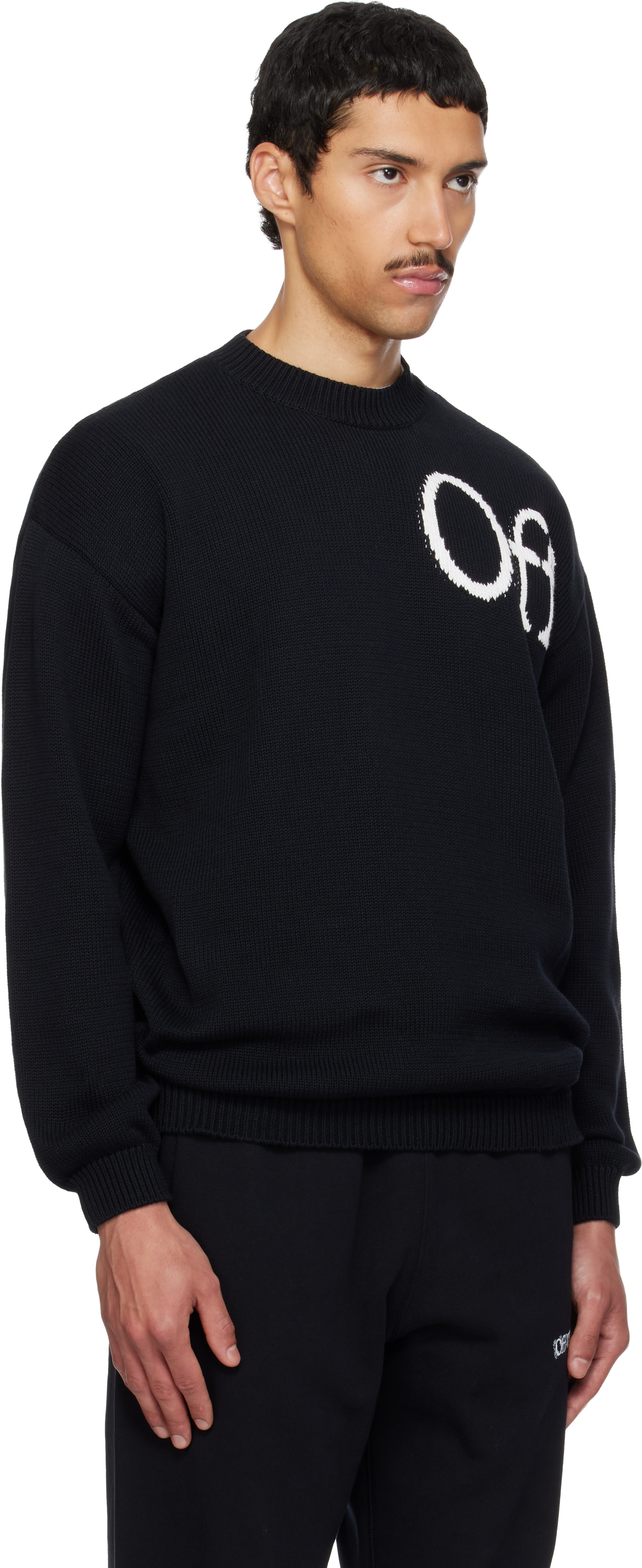 Off-White: Black 'OW' Shared Logo Knit Crewneck Sweater | SSENSE