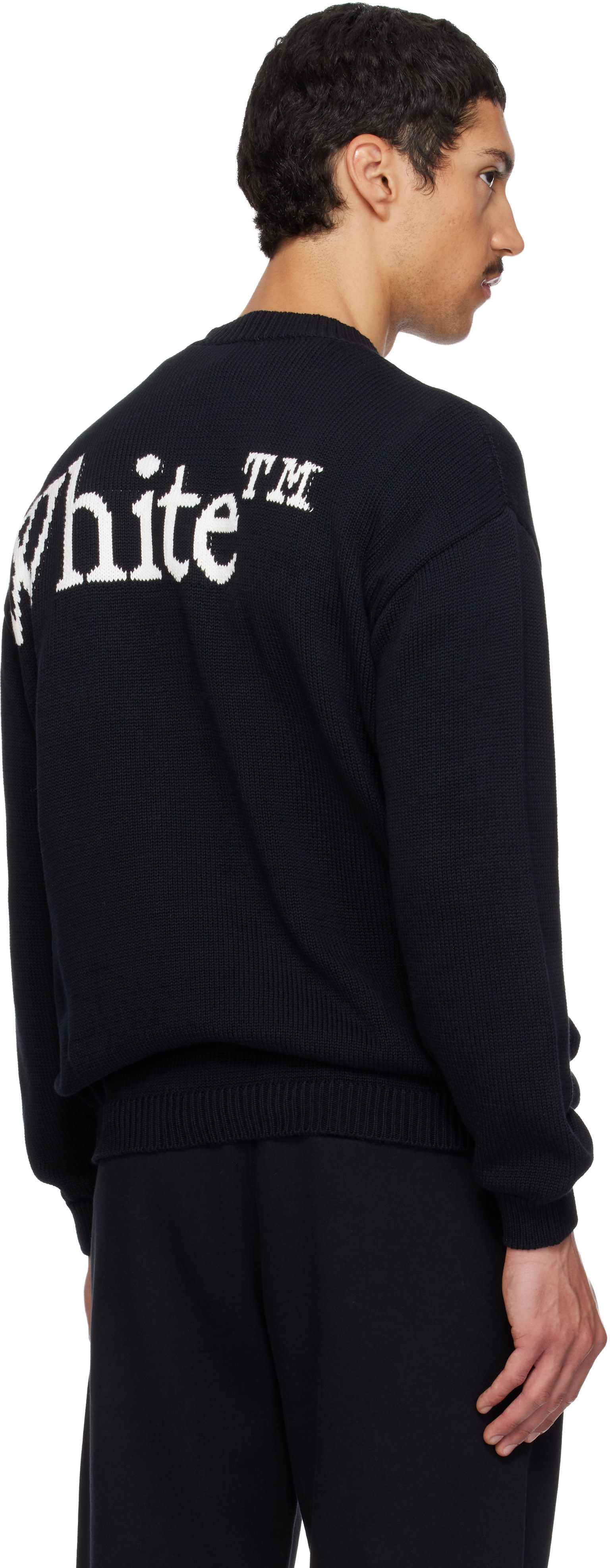 Off-White: Black 'OW' Shared Logo Knit Crewneck Sweater | SSENSE