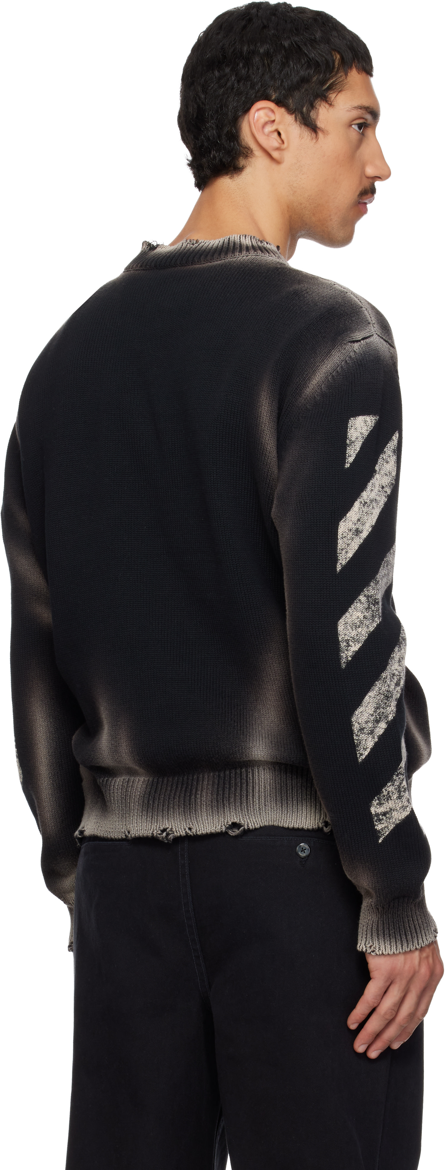 Off-White: Black Diagonal Arrow Corrosion Knit Crewneck Sweater
