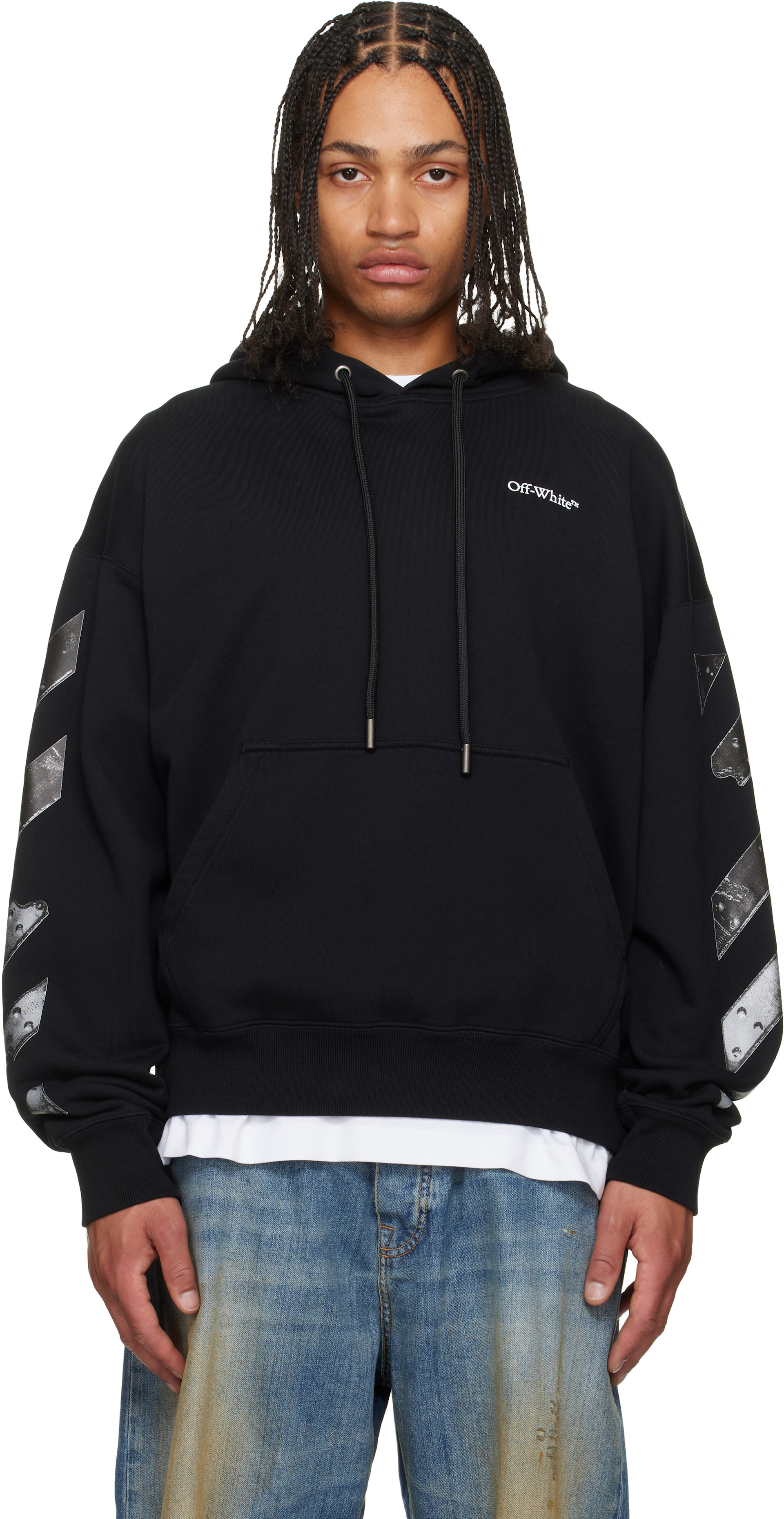 Off-White - Pull de planchiste à capuche noir à quatre flèches