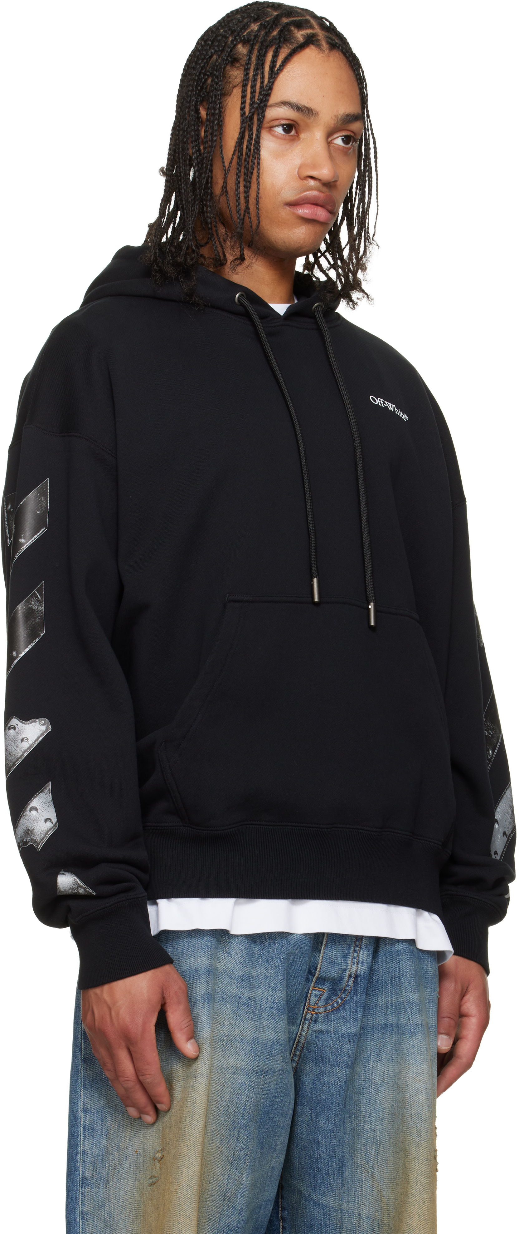 Off-White - Pull de planchiste à capuche noir à quatre flèches