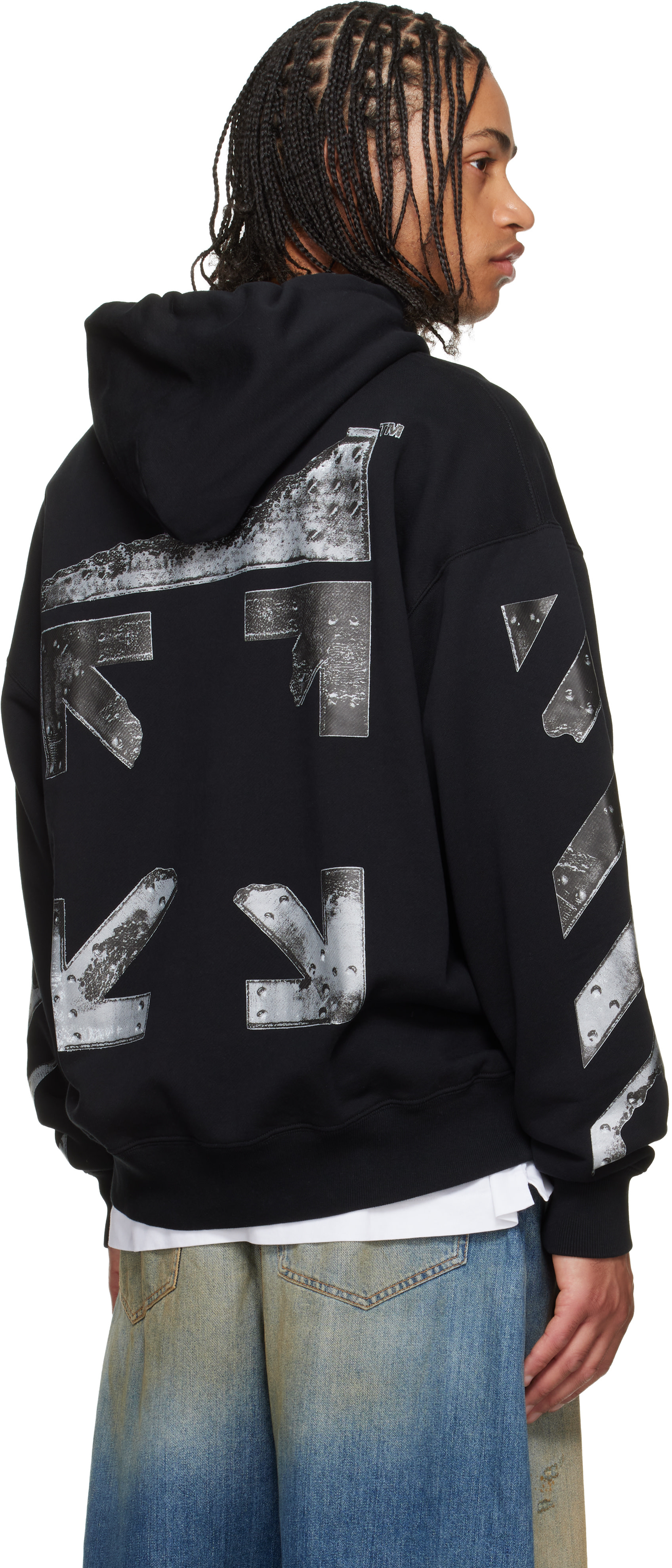 Off-White - Pull de planchiste à capuche noir à quatre flèches