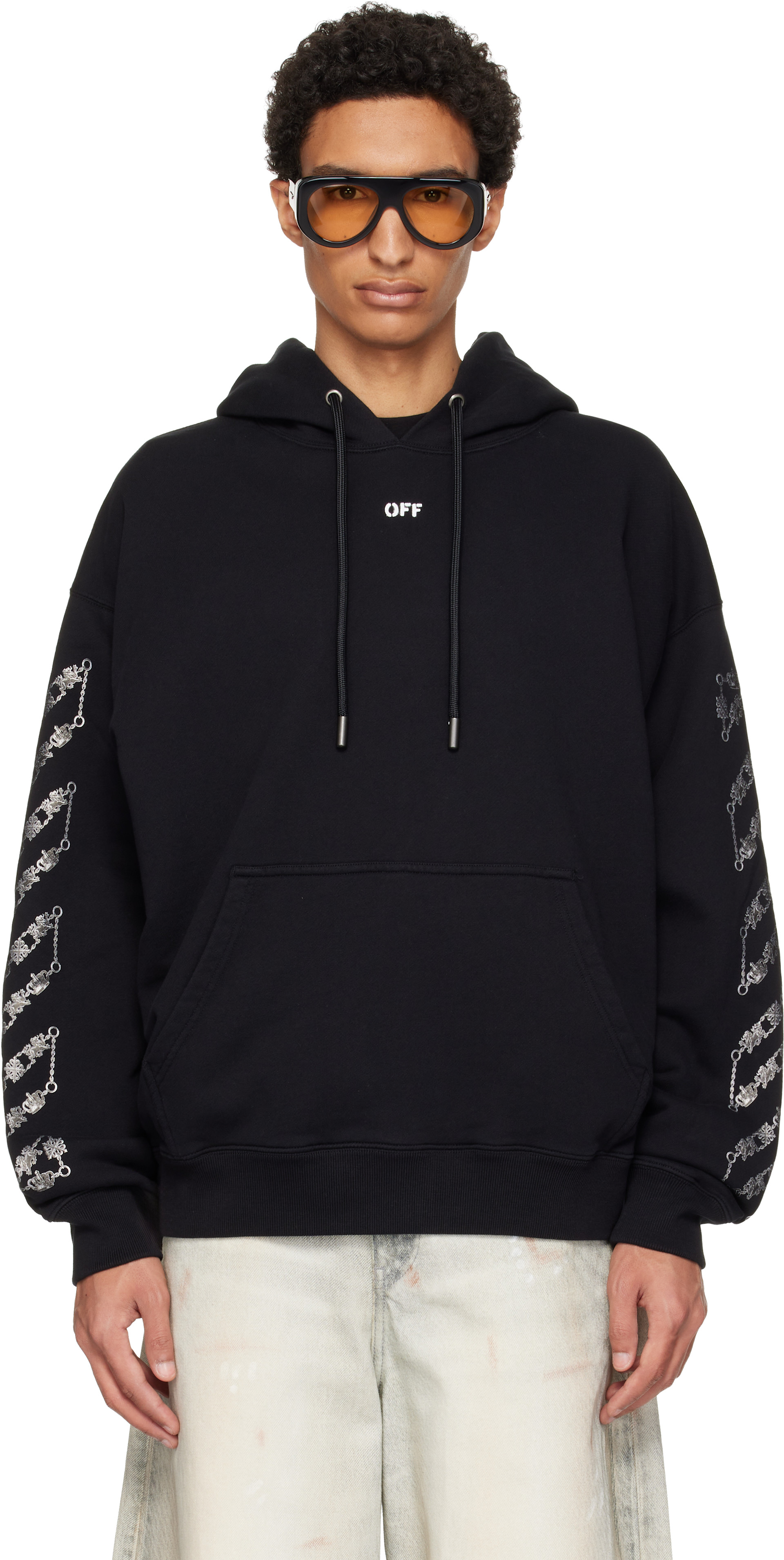Off-White - Pull à capuche de planchiste noir à quatre flèches