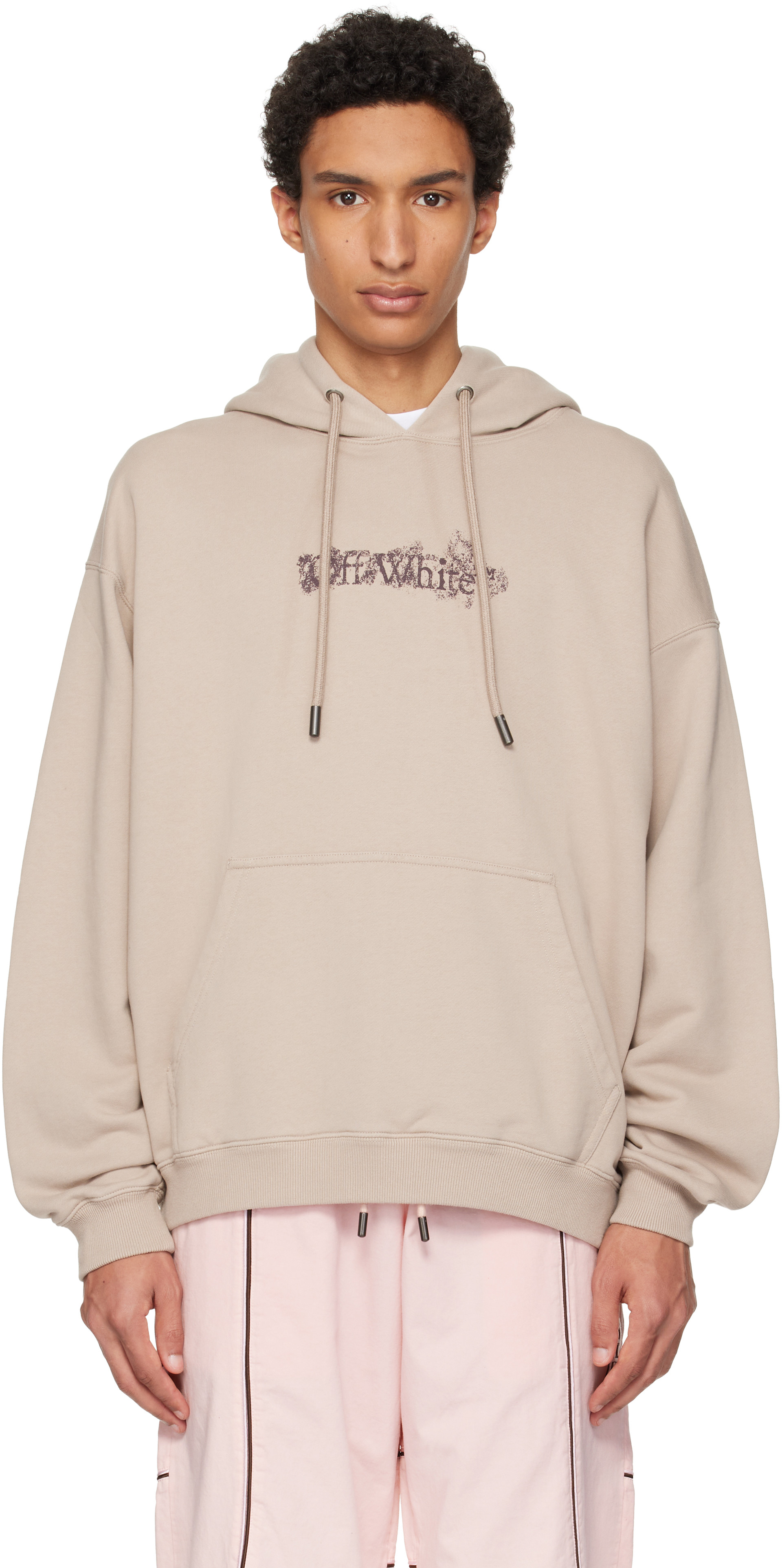 Off-White - Pull à capuche de planchiste beige à quatre flèches