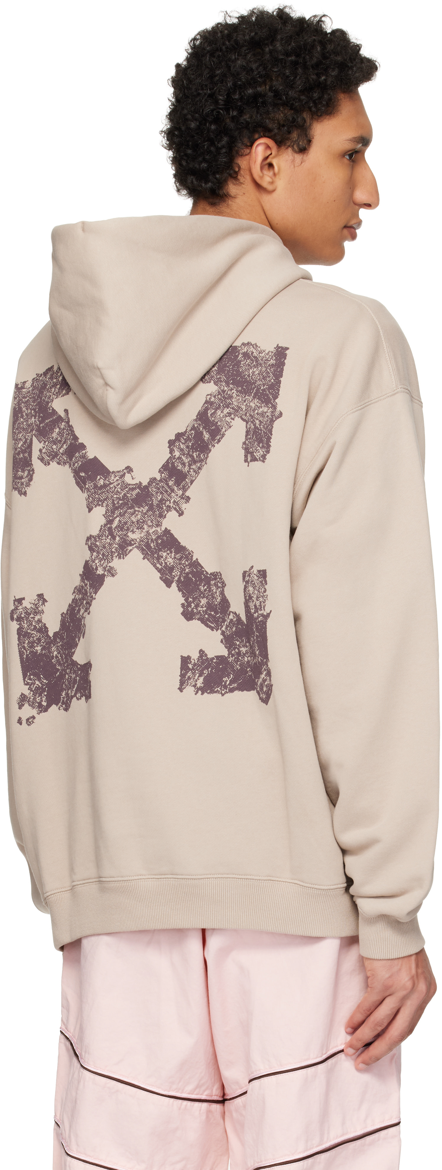 Off-White - Pull à capuche de planchiste beige à quatre flèches