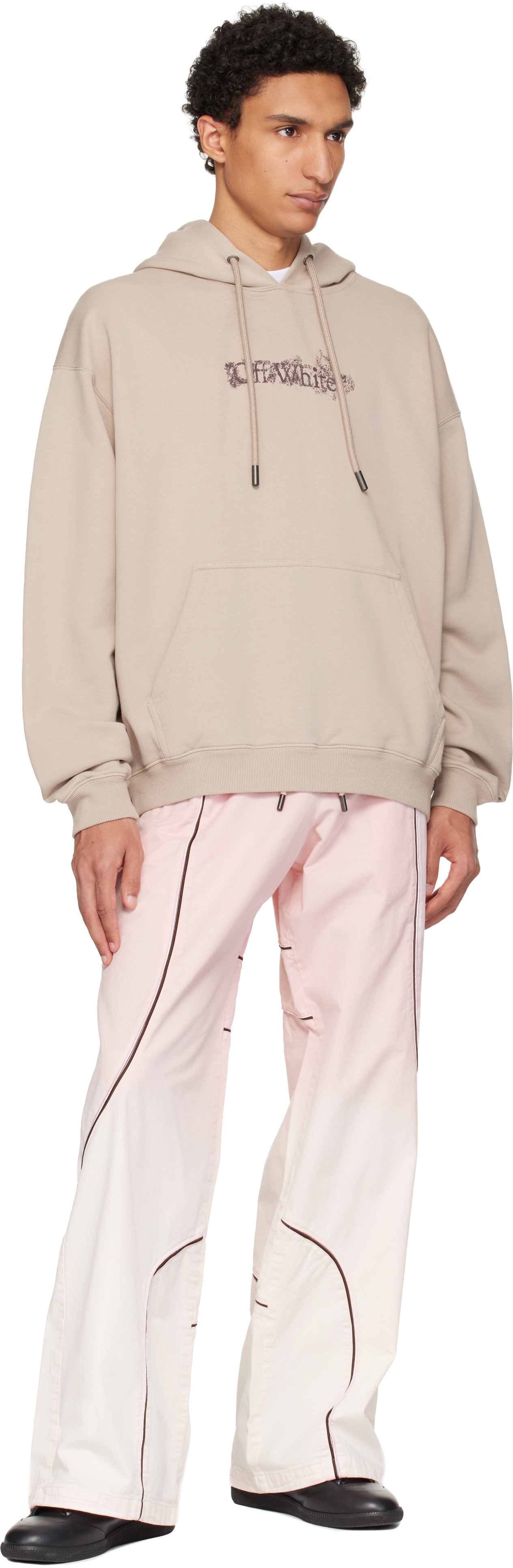 Off-White - Pull à capuche de planchiste beige à quatre flèches
