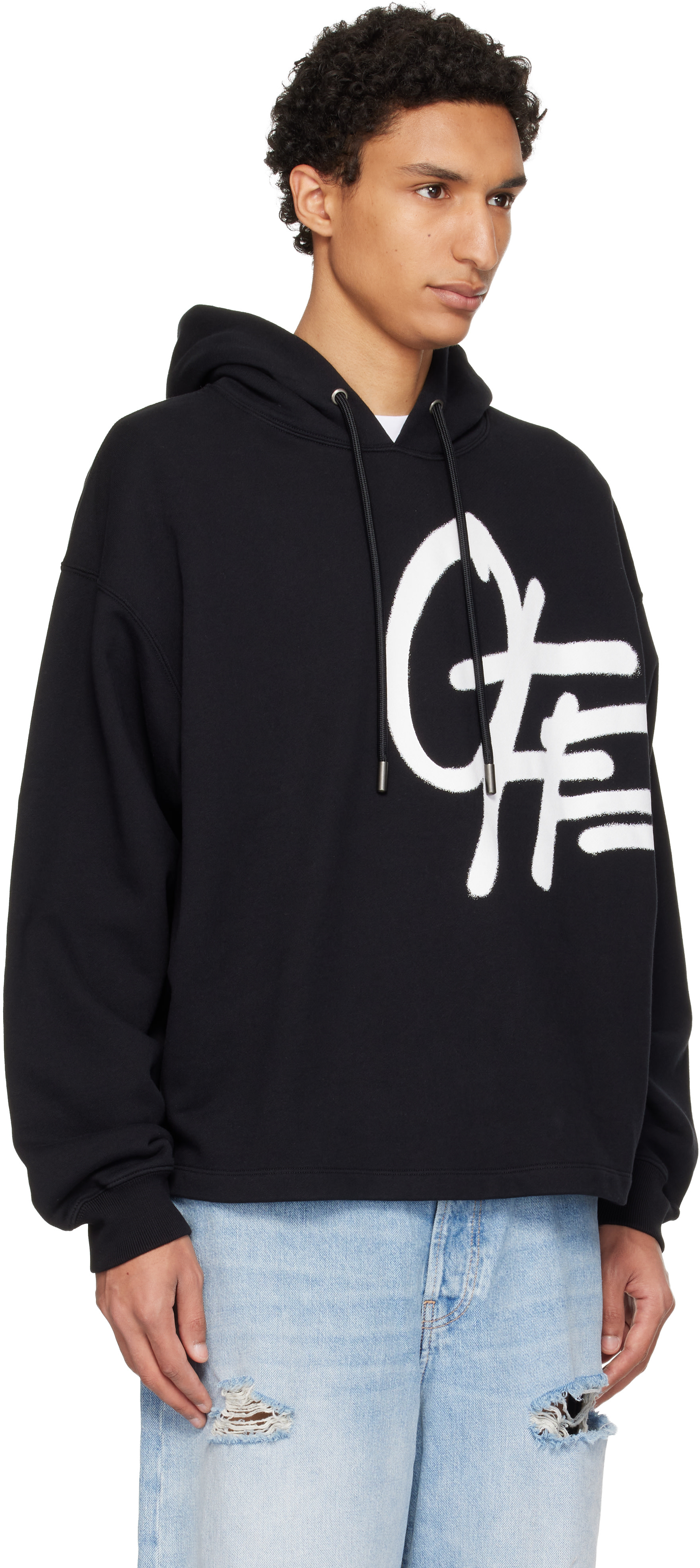 OFF-WHITE ブラック スプレーパーカー Off-White: Black Spray Logo Loose Hoodie | SSENSE
