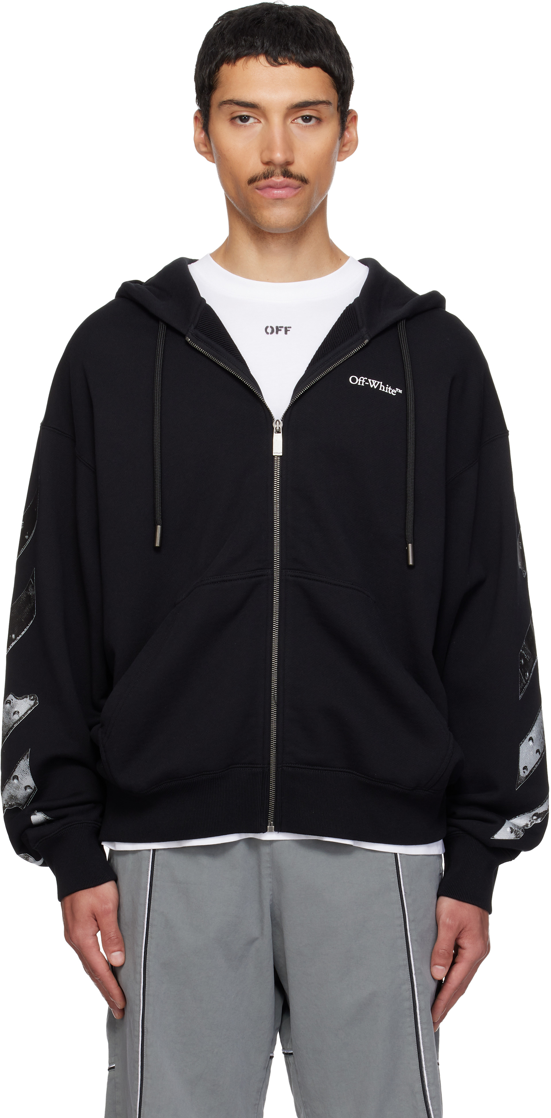 Off-White: ブラック Metal Arrow Skate ジップフーディ | SSENSE 日本