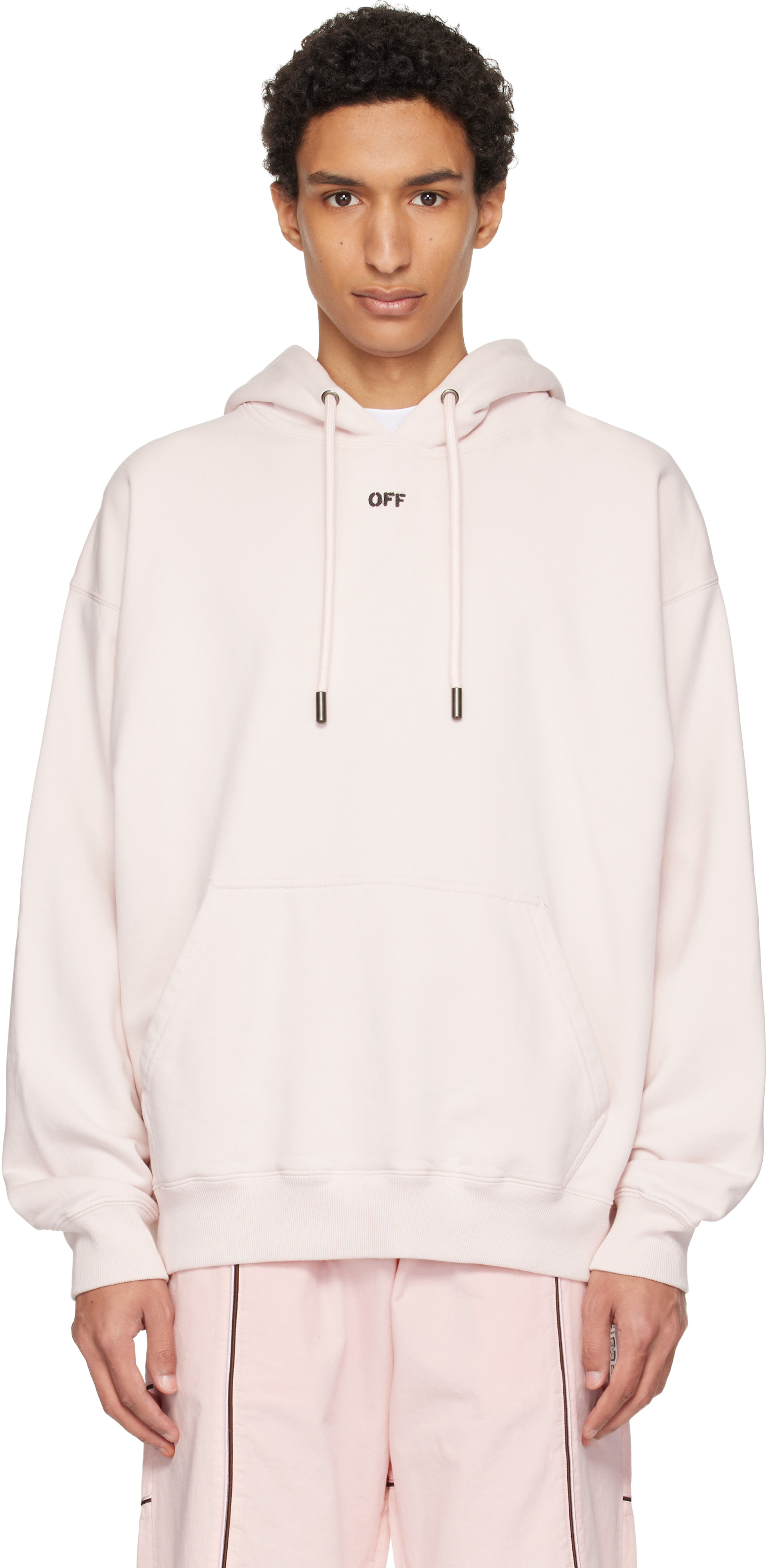 Off-White - Pull à capuche de planchiste rose à quatre flèches