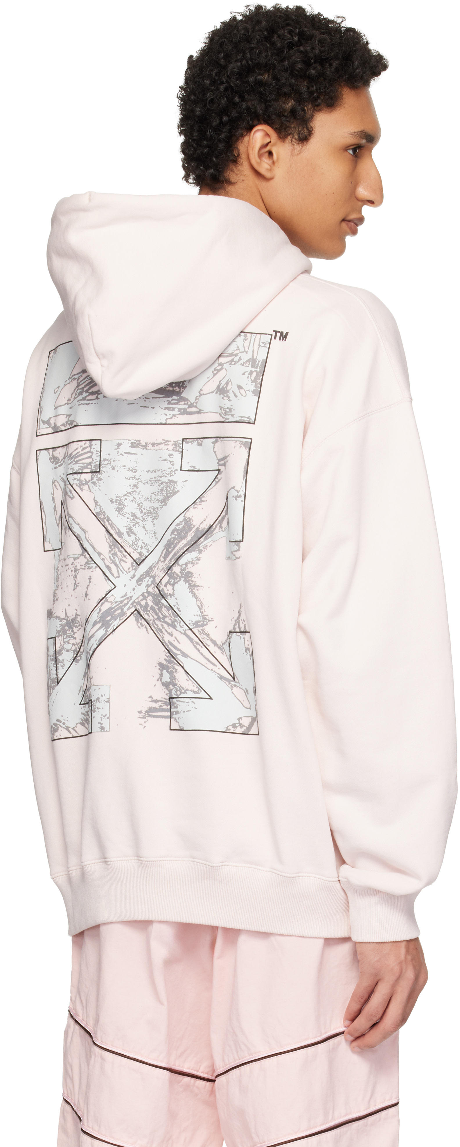 Off-White - Pull à capuche de planchiste rose à quatre flèches