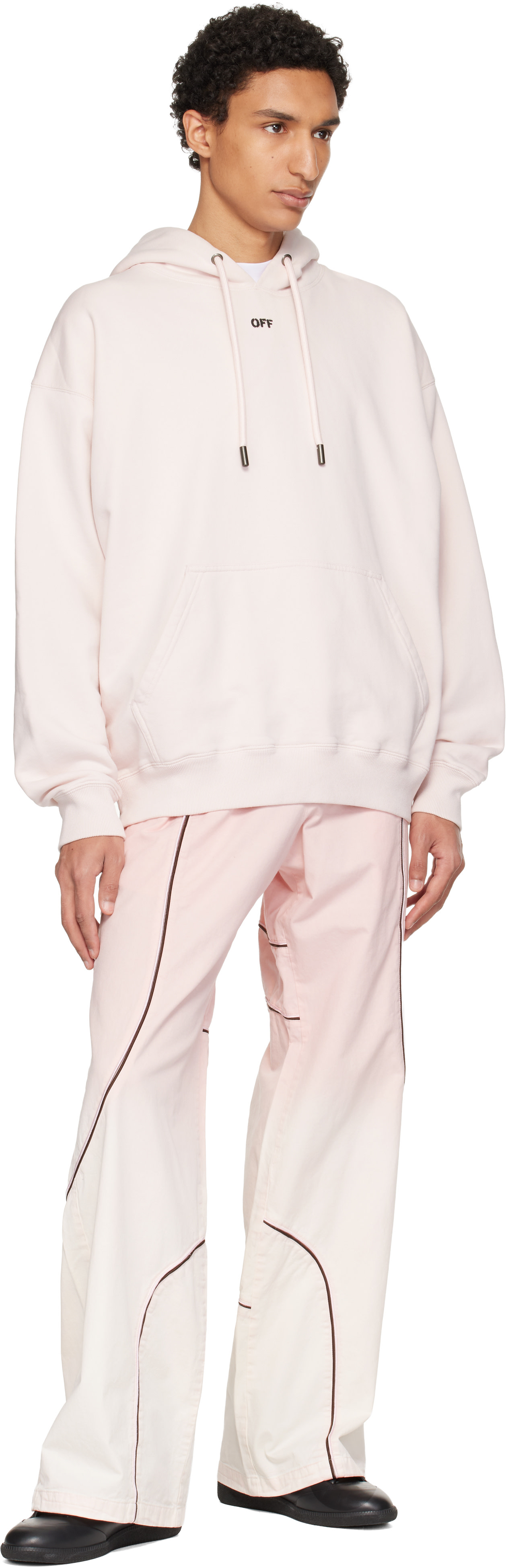 Off-White - Pull à capuche de planchiste rose à quatre flèches
