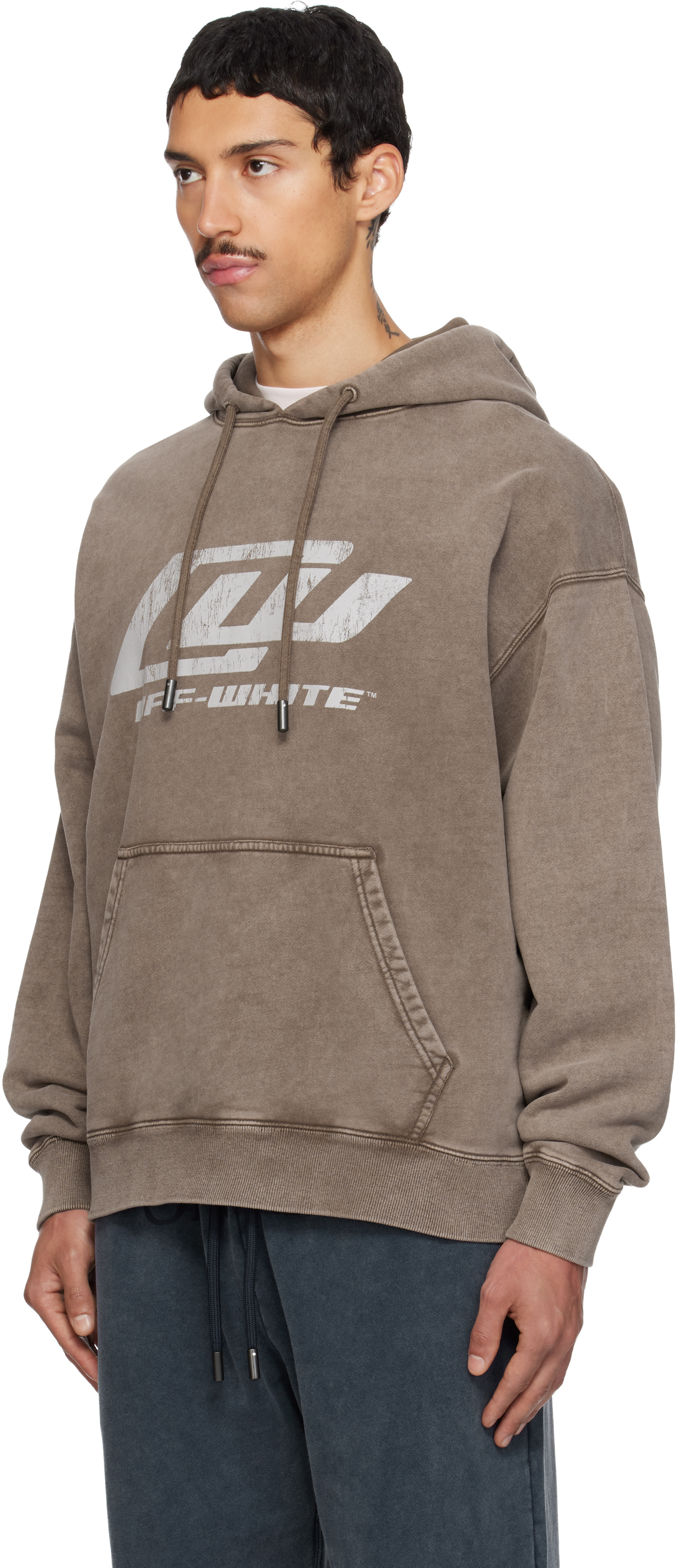 Off-White - Pull à capuche de planchiste brun à logo