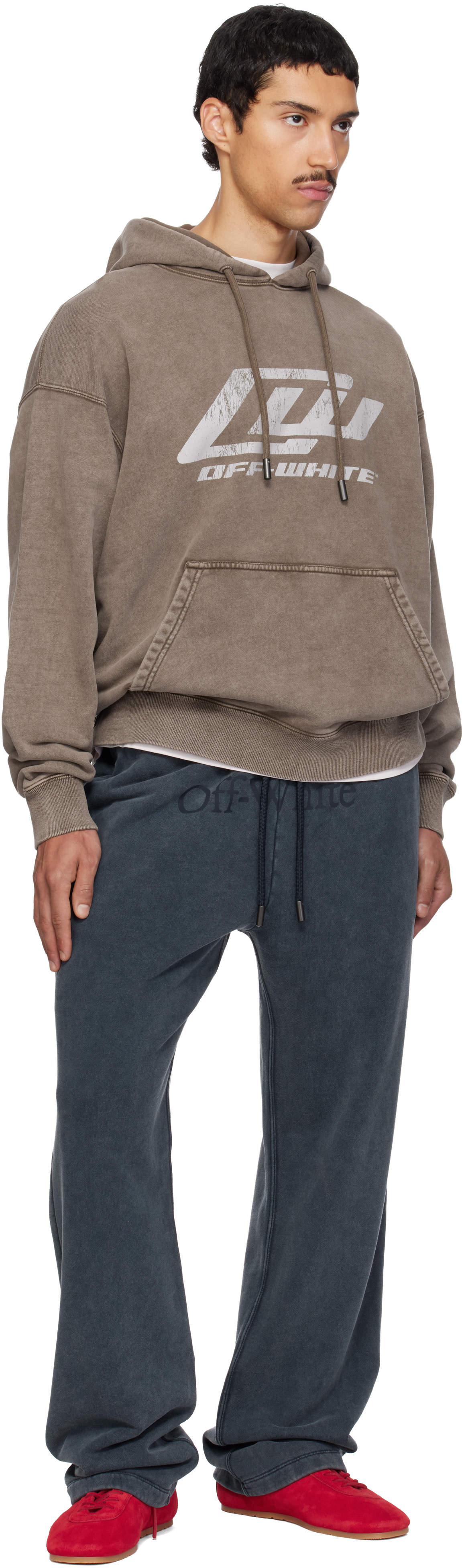 Off-White - Pull à capuche de planchiste brun à logo