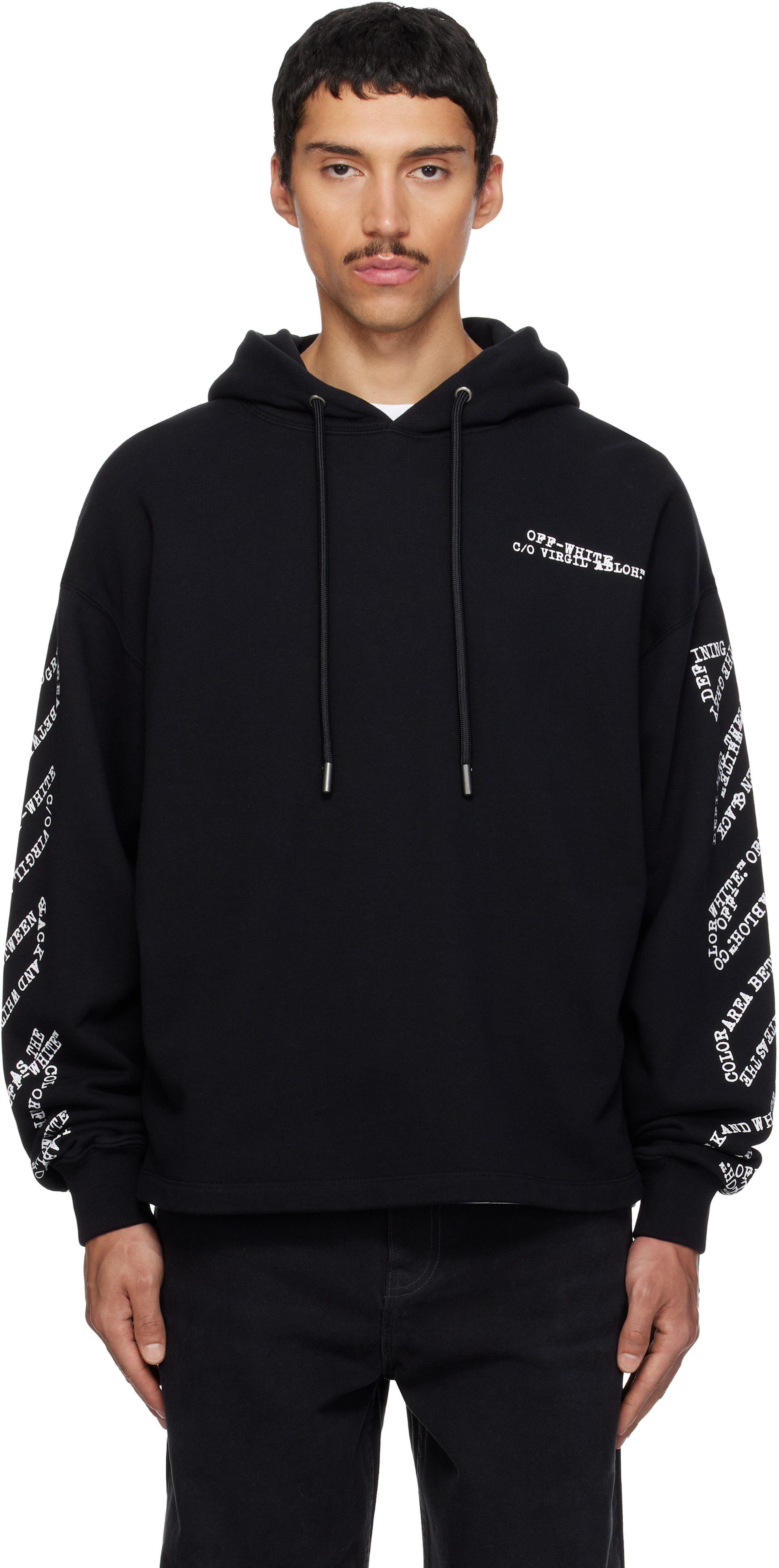 Off-White: Black Type Machine Arrow Hoodie | SSENSE