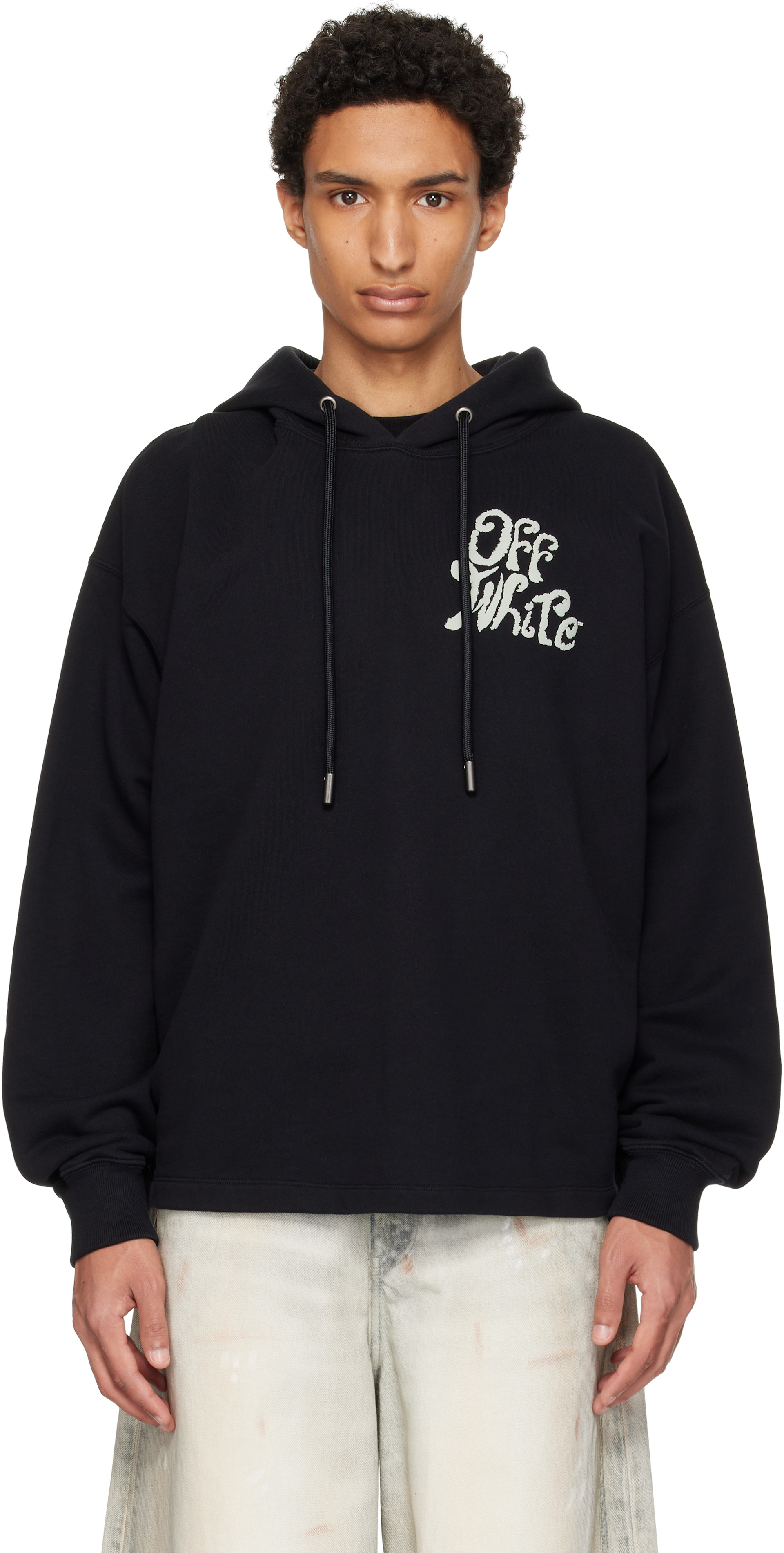 Off-White - Pull à capuche décontracté noir à logo