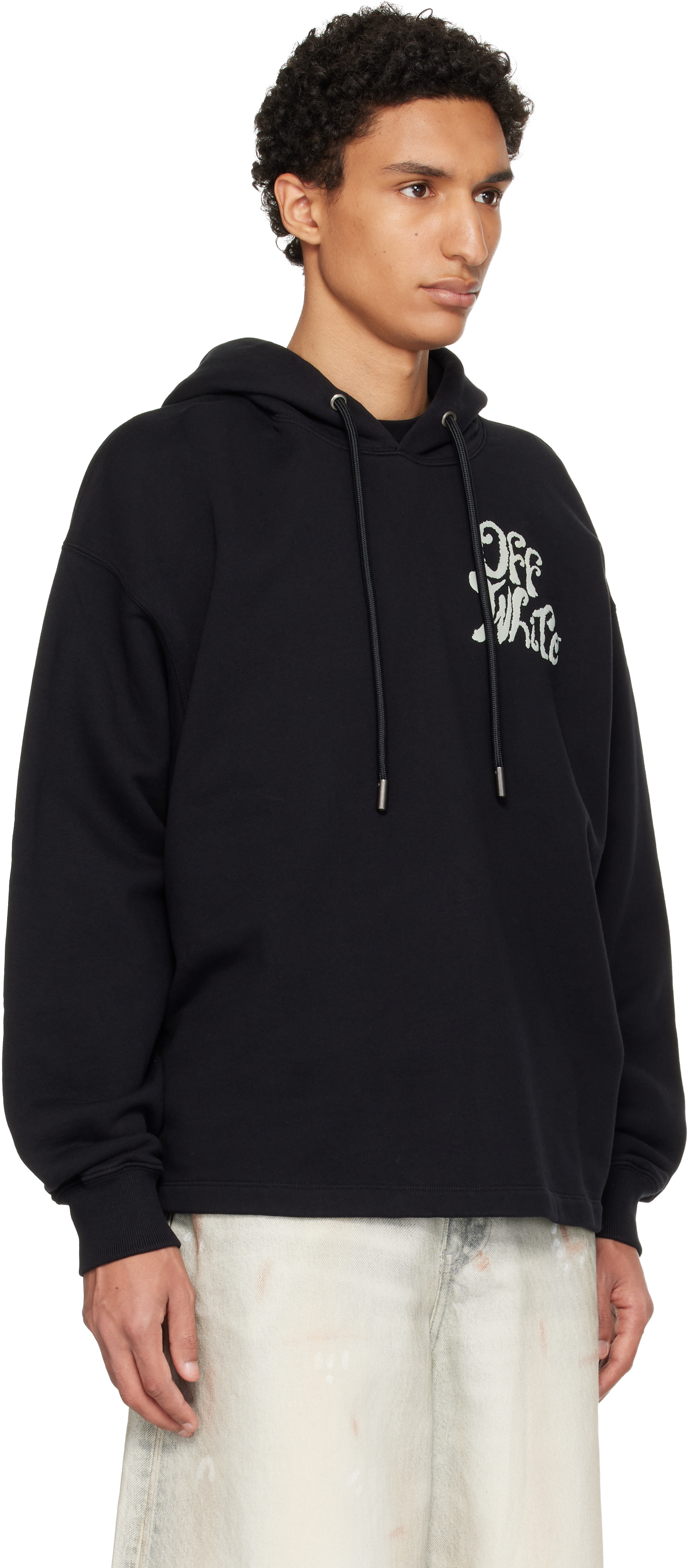 Off-White: Black Grass Ink Logo Loose Hoodie | SSENSE