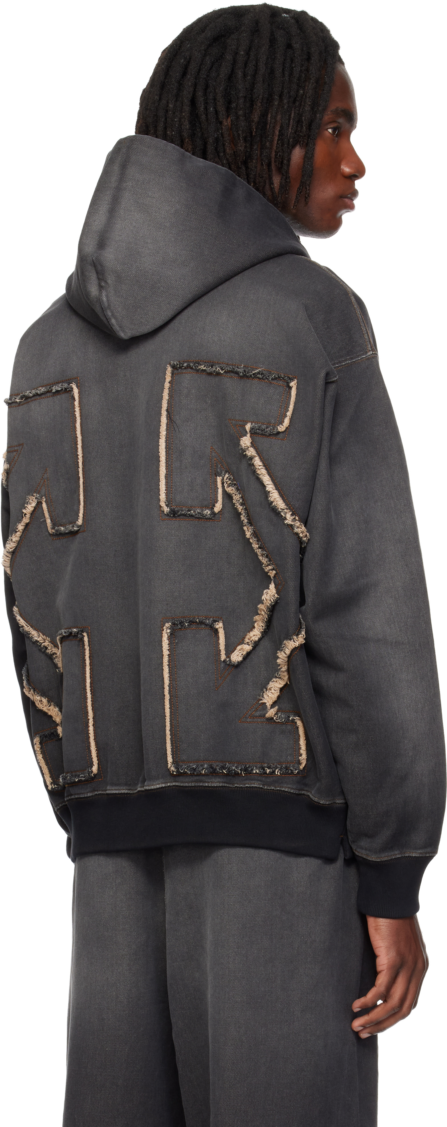 Off-White: Black Distressed Arrow Skate Zip Hoodie | SSENSE