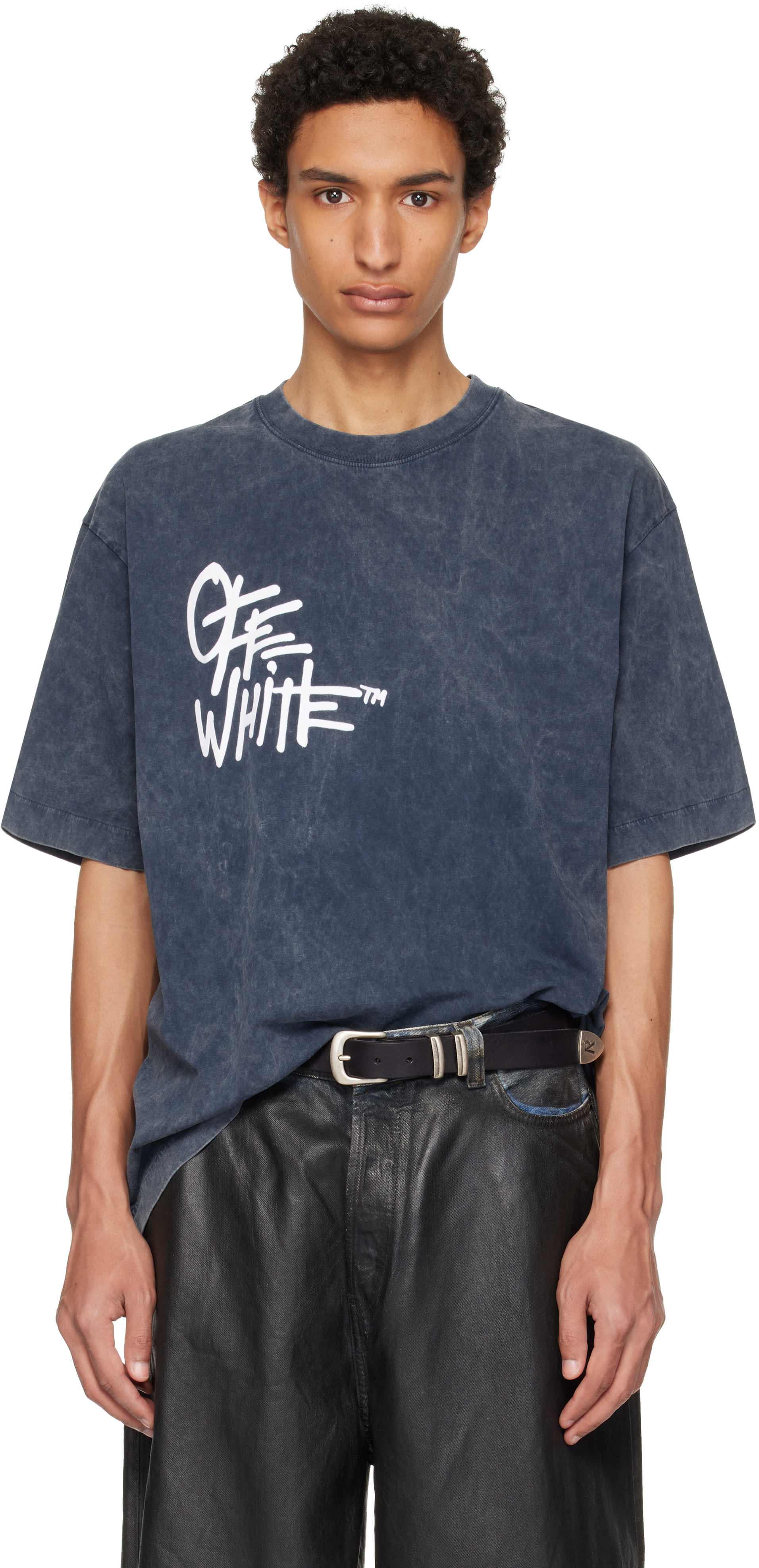 Off-White: Navy Spray Painting Skate T-shirt | SSENSE