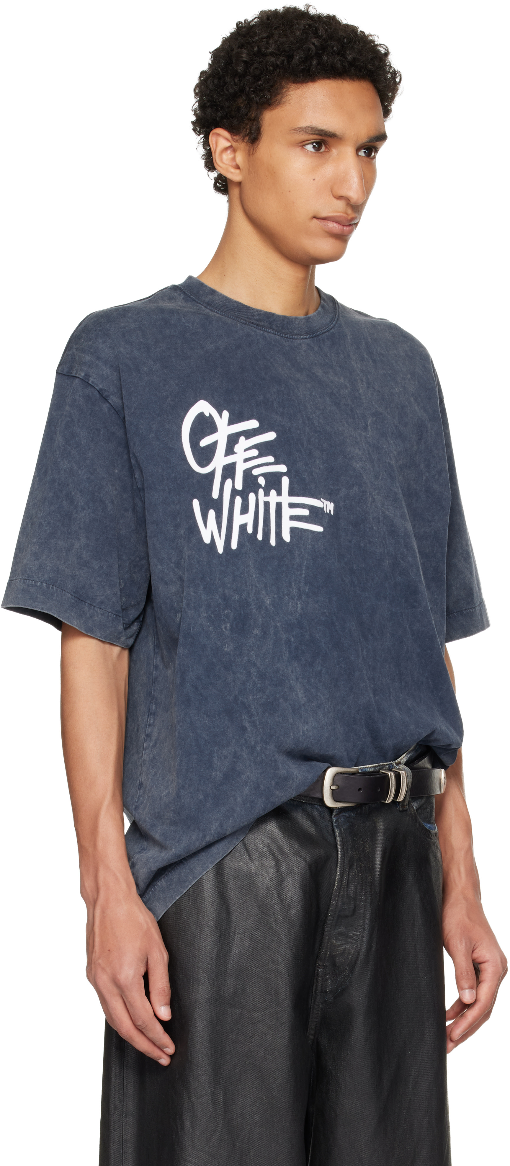 Off-White: ネイビー Spray Painting Skate Tシャツ | SSENSE 日本