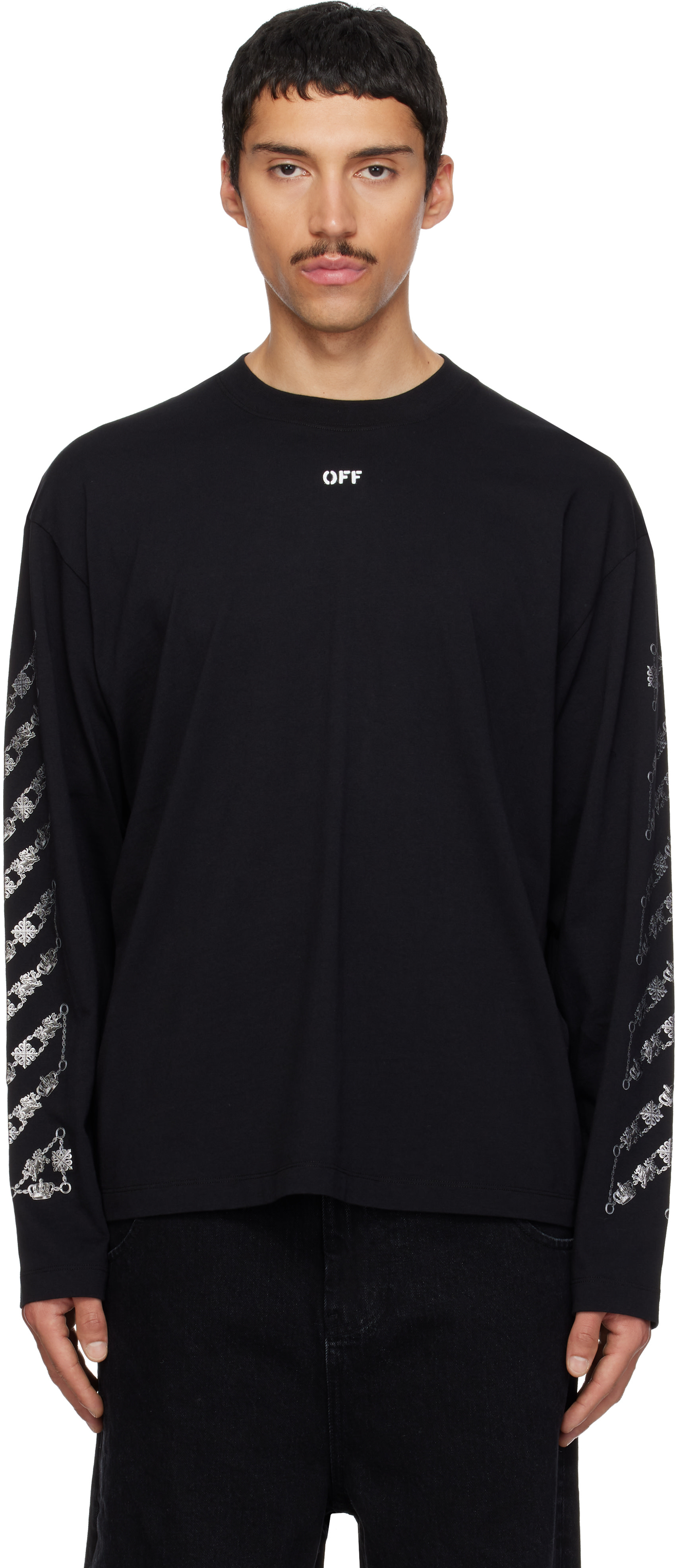Off-White グラデーション 長袖カットソー ブラック Off-White: ブラック Chain Arrow Diagonal Skate 長袖Tシャツ
