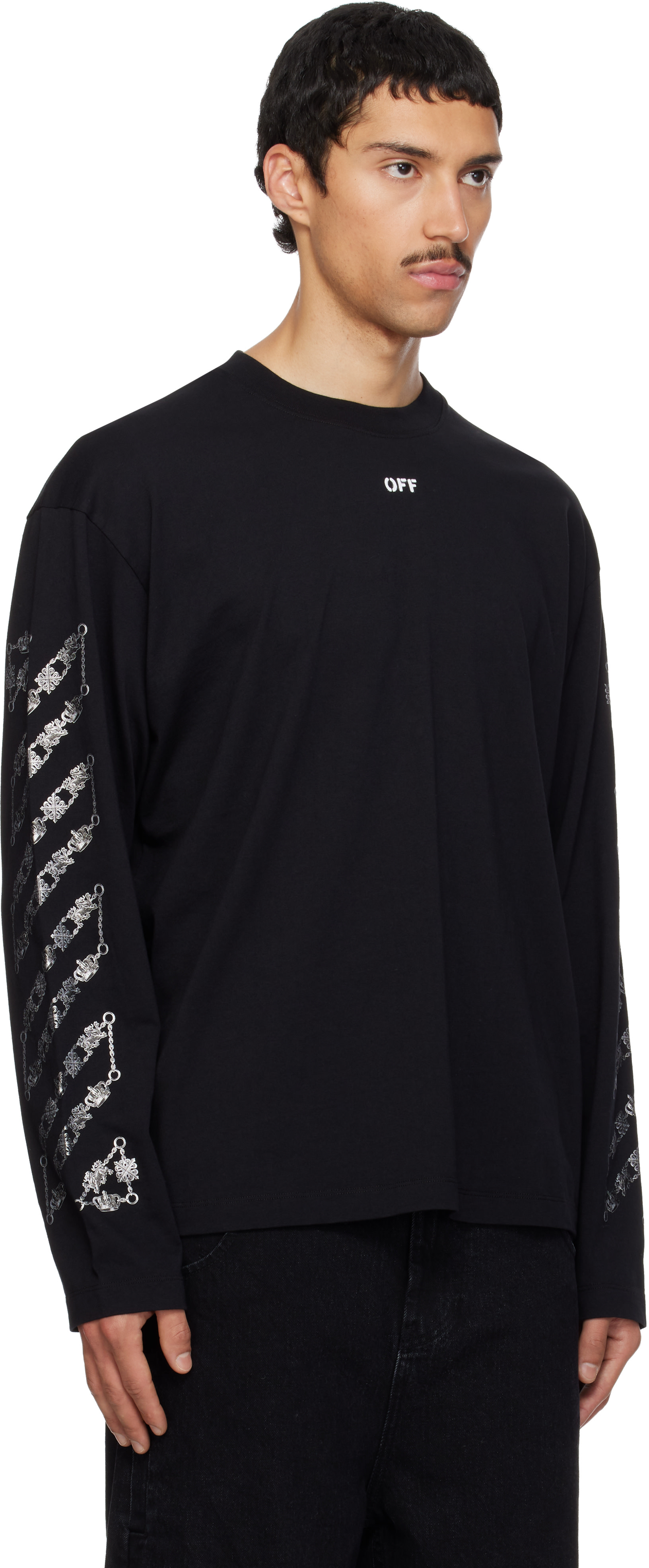 Off-White: Black Chain Arrow Diagonal Skate Long Sleeve T-shirt