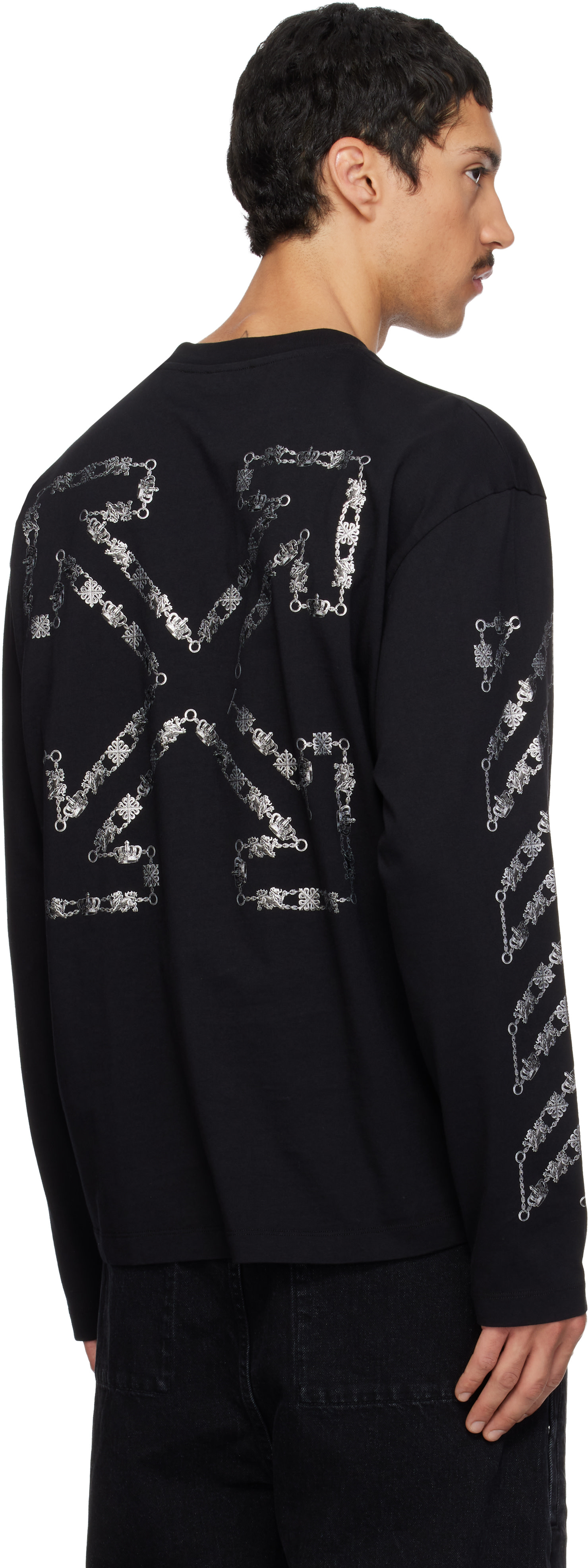 Off-White: Black Chain Arrow Diagonal Skate Long Sleeve T-shirt