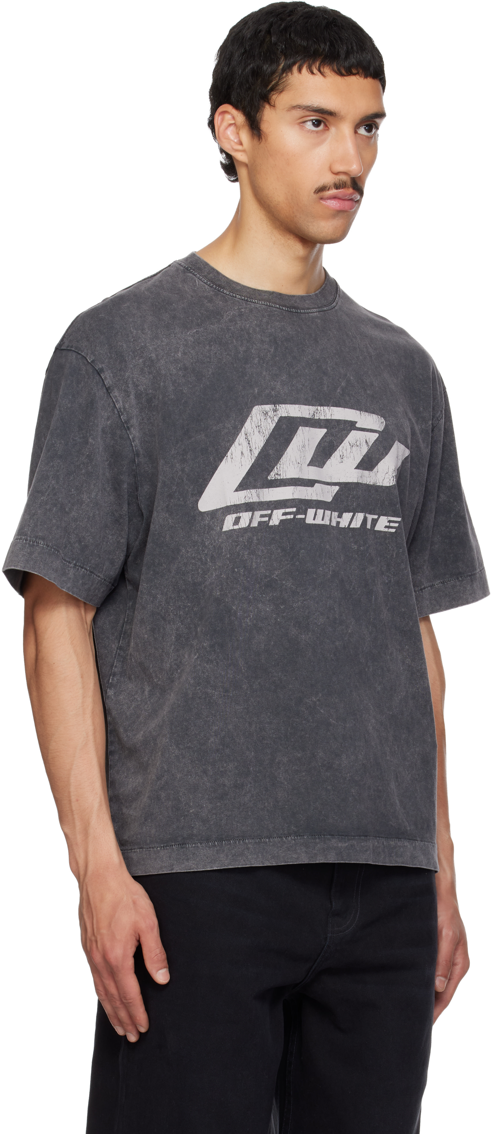 Off-White: Black 'OW' Racing Skate T-shirt | SSENSE