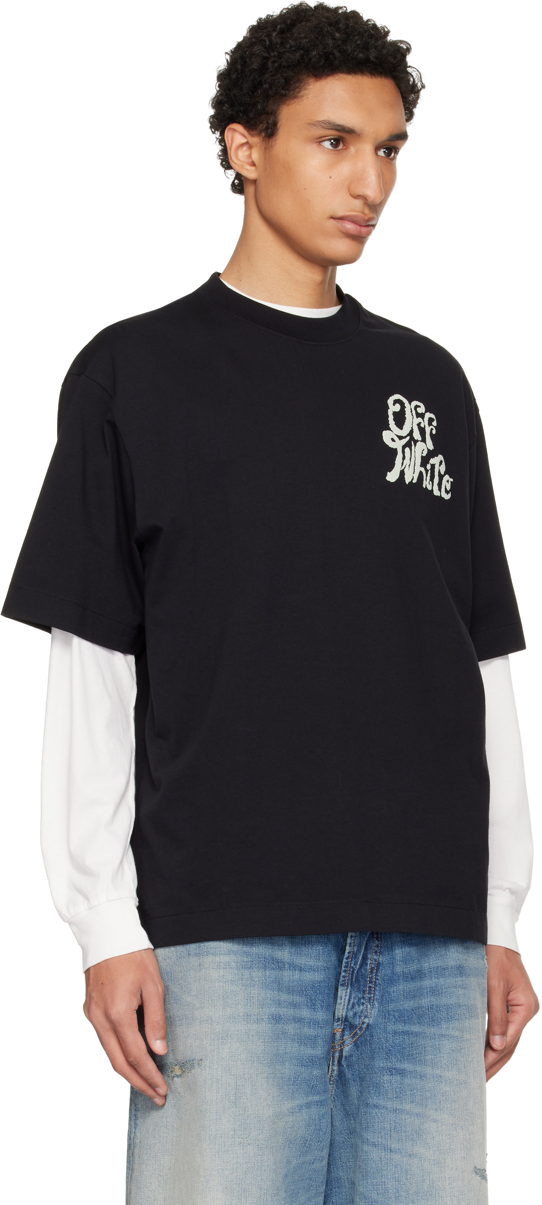 Off-White: ブラック Grass Ink Logo Skate Tシャツ | SSENSE 日本