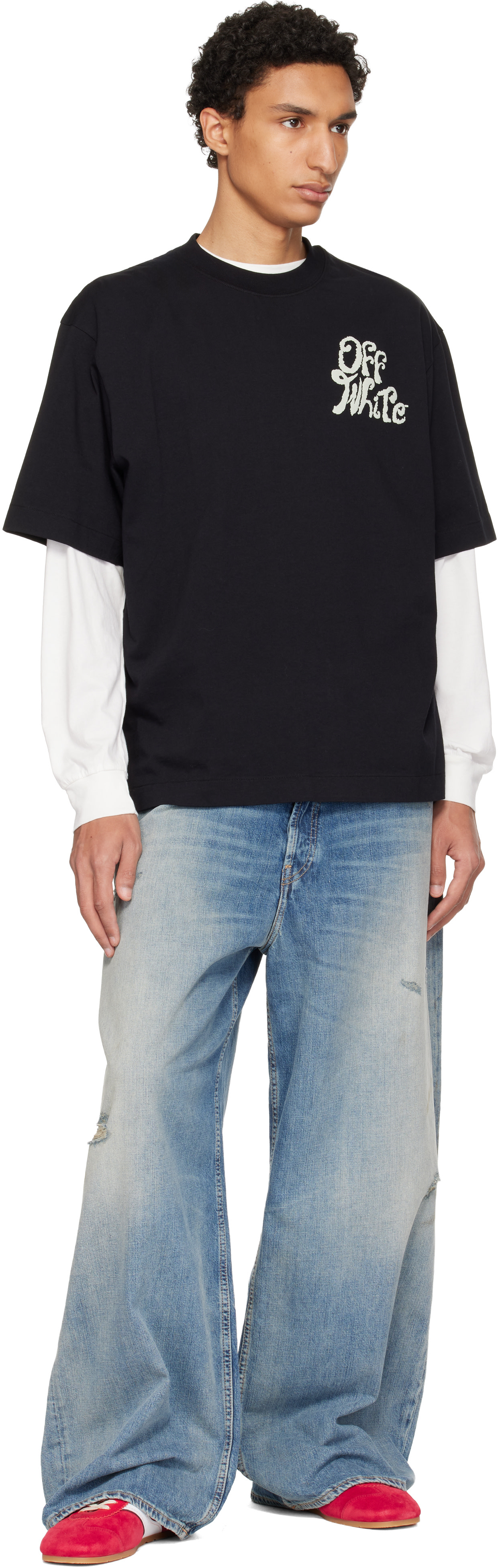 Off-White: ブラック Grass Ink Logo Skate Tシャツ | SSENSE 日本