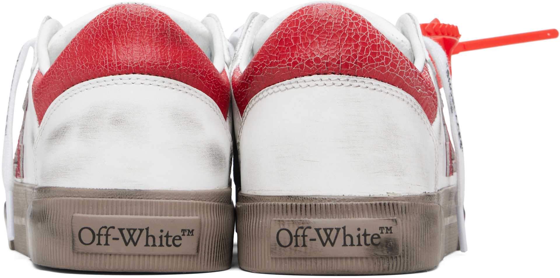 Off-White - 화이트 벌커나이즈 카프스킨 빈티지 로우탑 스니커즈