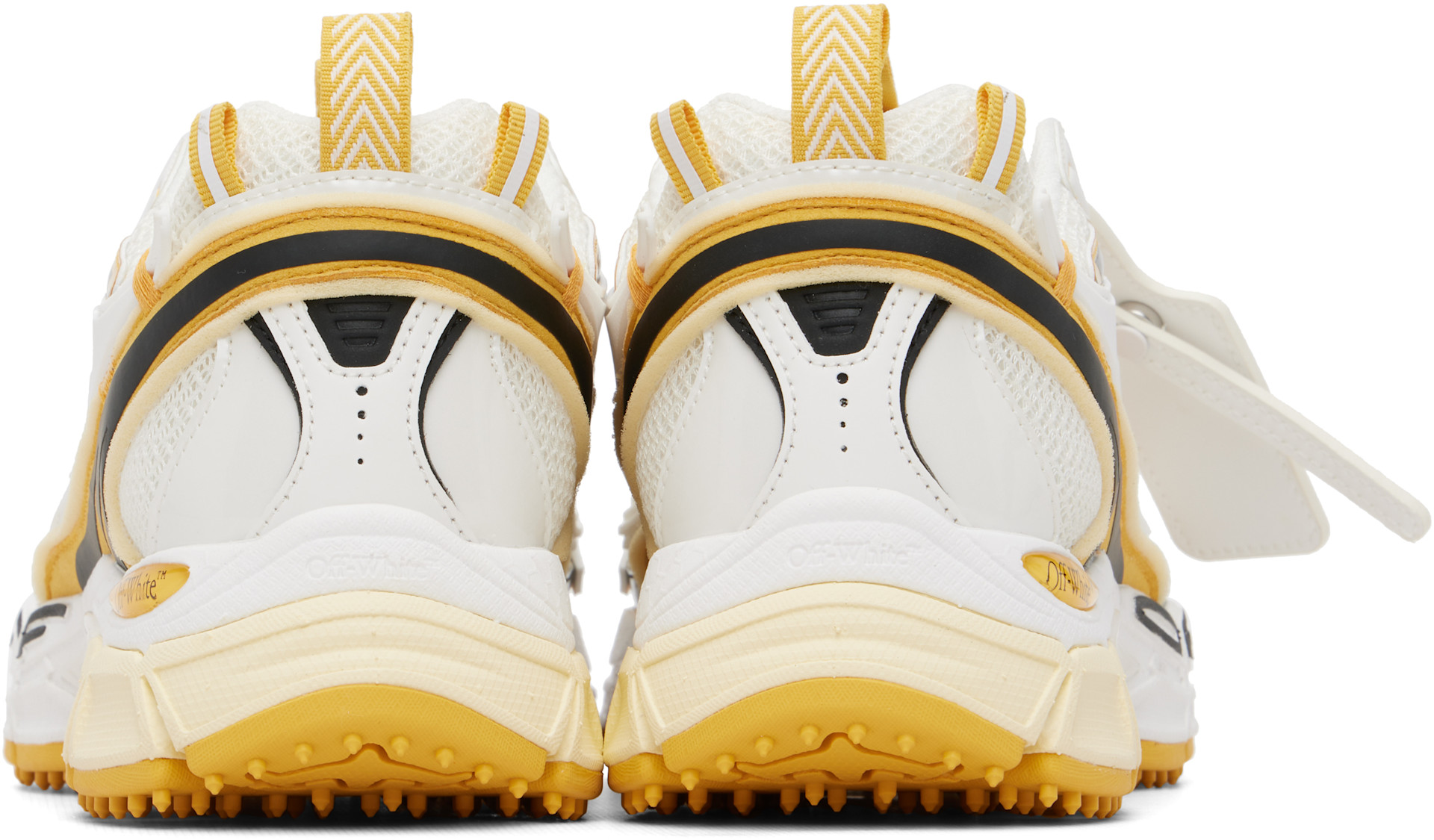 Off-White: White & Yellow 'Be Right Back' Sneakers | SSENSE