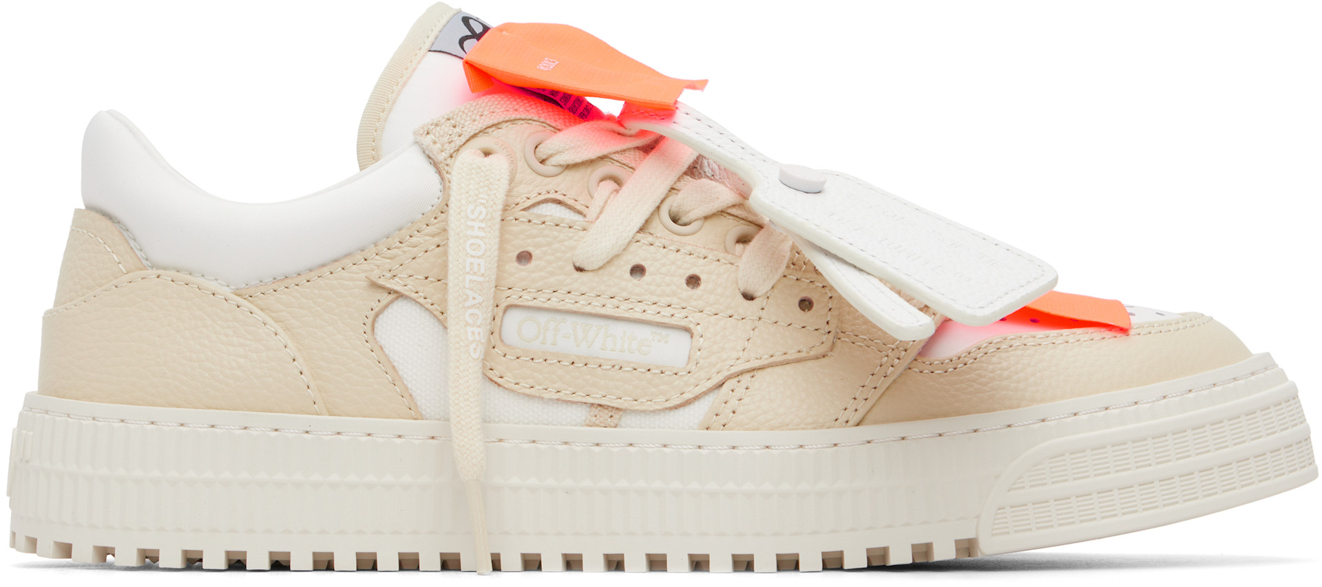 Off-White: White & Beige Low Top 3.0 Off Court Sneakers | SSENSE
