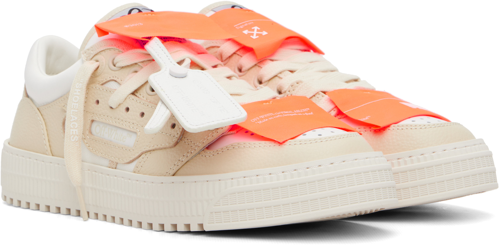 Off-White: White & Beige Low Top 3.0 Off Court Sneakers | SSENSE