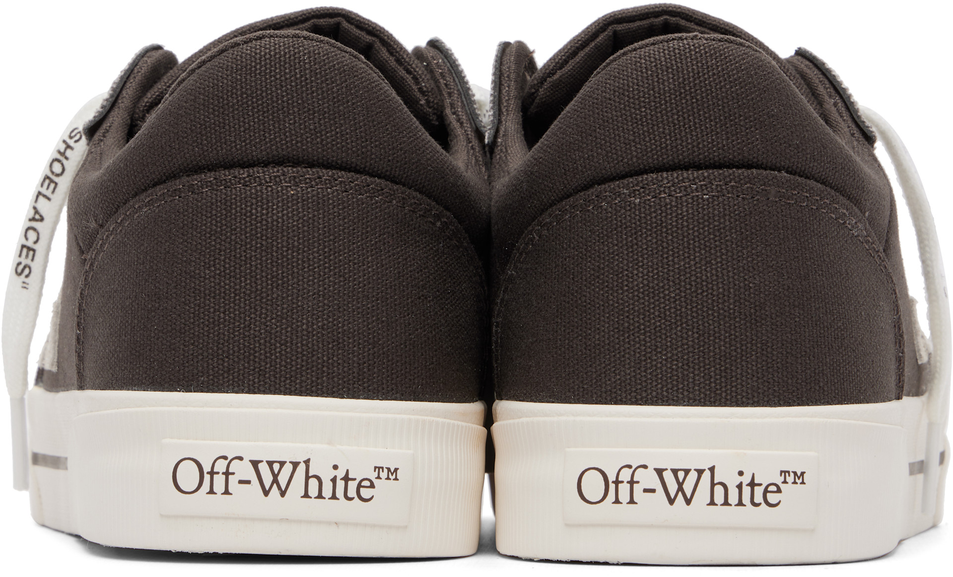 Off-White - 브라운 벌커나이즈 캔버스 로우탑 스니커즈