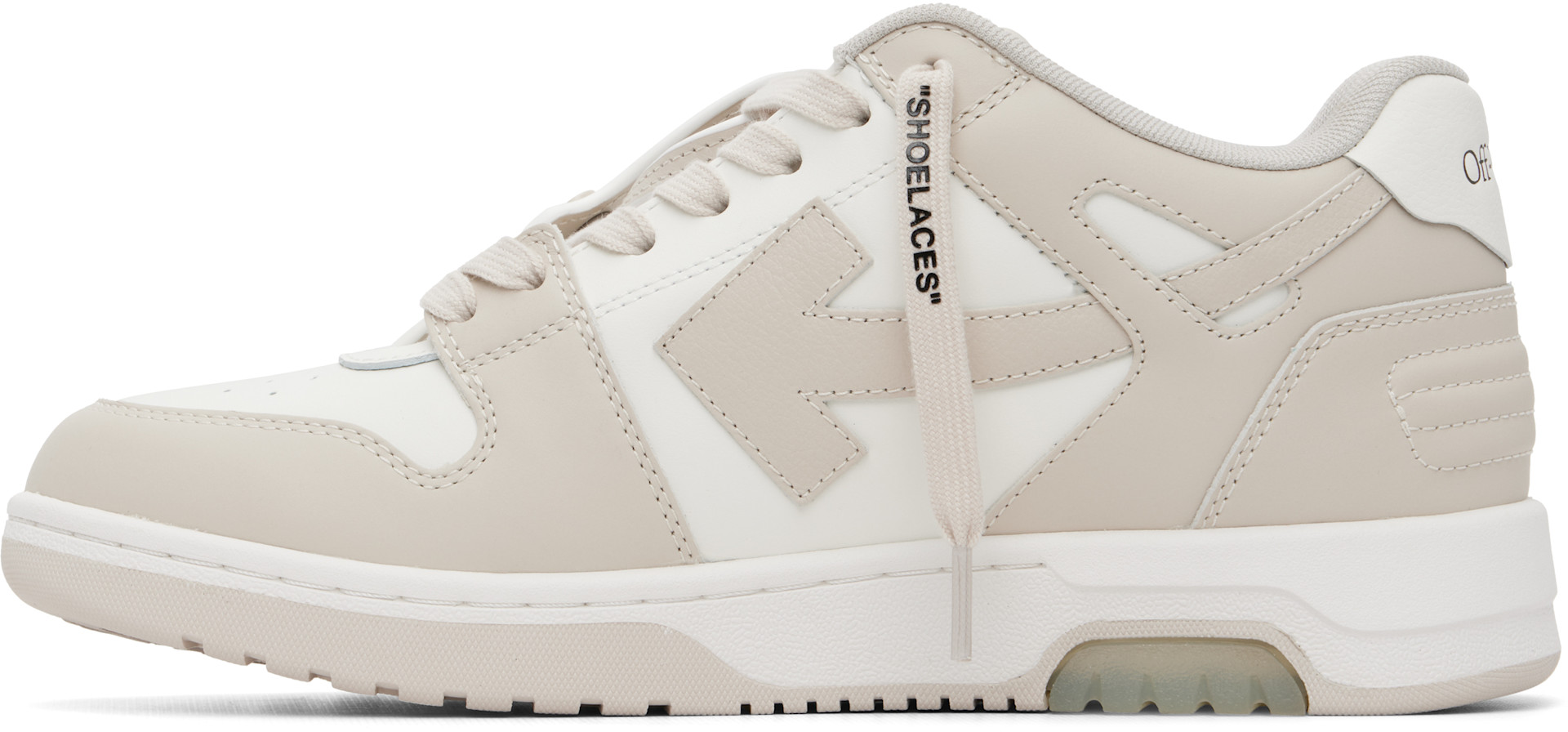Off-White: Beige & White 'Out Of Office' Calf Leather Sneakers